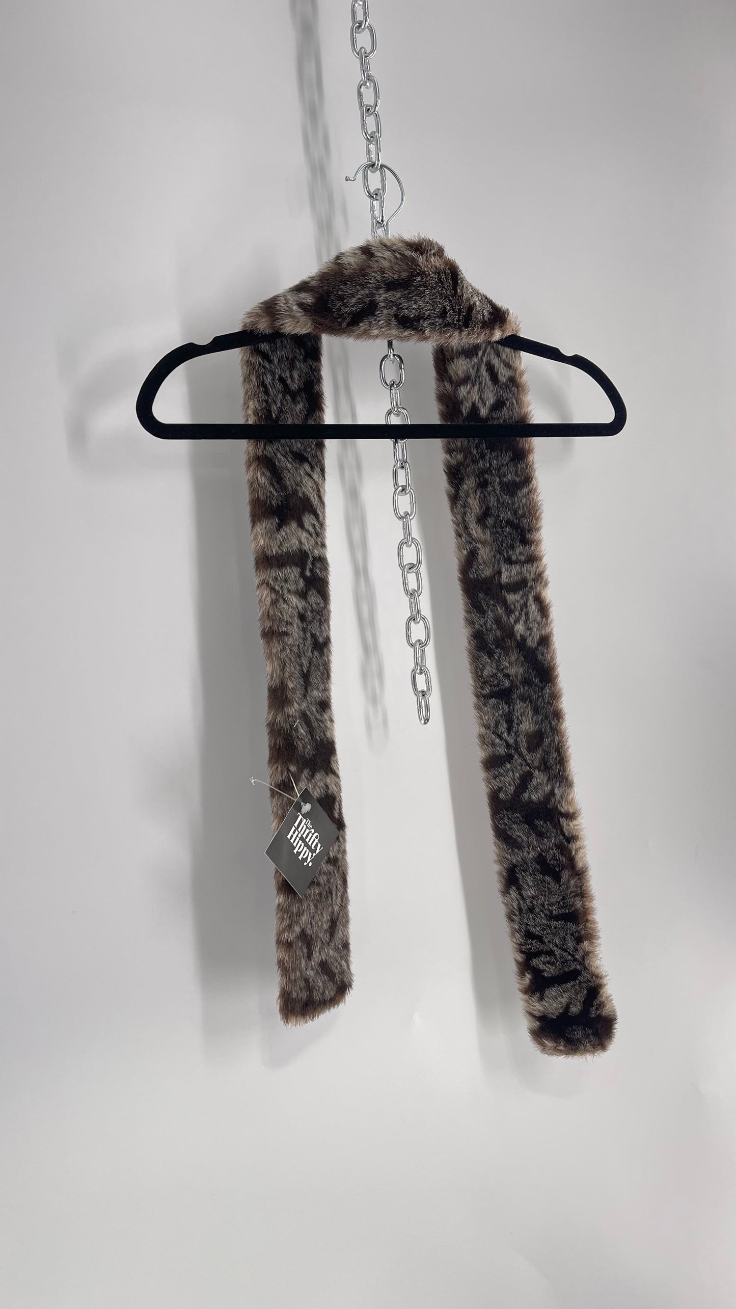 Vintage Fuzzy Furry Skinny Scarf Gray/Brown