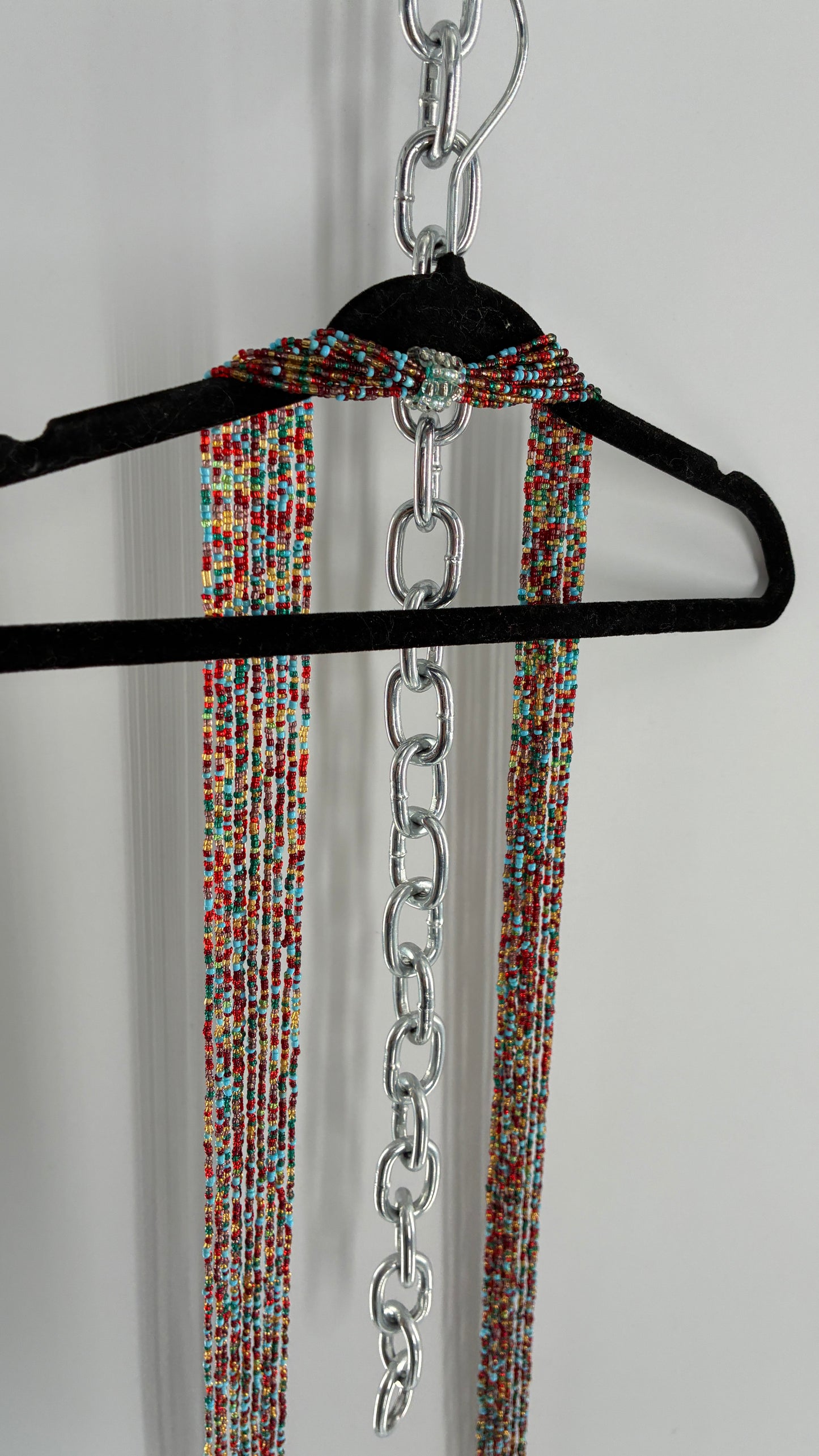 Vintage Red Blue Beaded Scarf Necklace