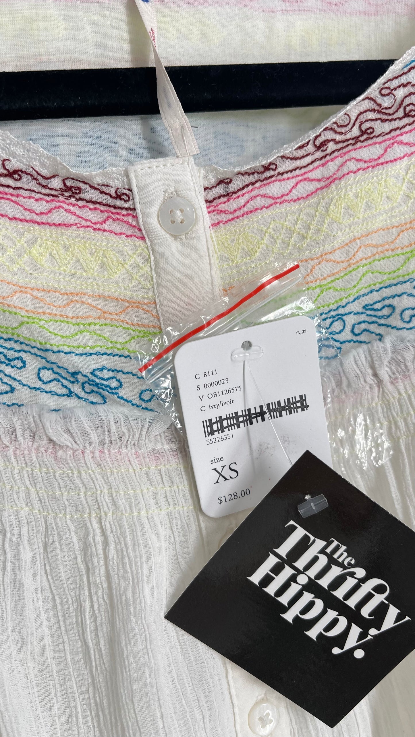 Free People Crimped White Colorful Embroidery with Tags Attached (XS)