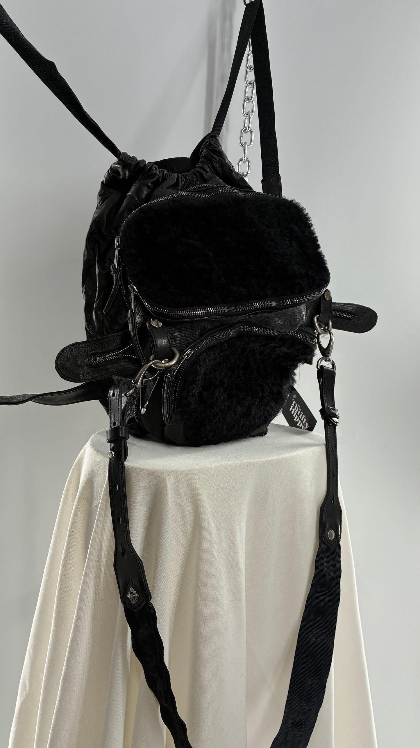 GIORGIO BRATO Black Lamb Leather Convertible Shoulder Bag and Backpack