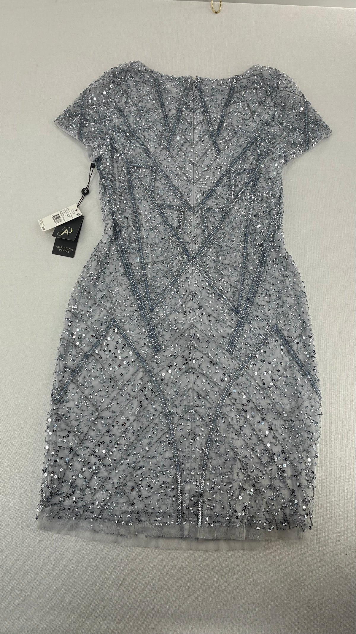 Deadstock Vintage ADRIANNA PAPPEL Silver Blue Beaded Mini Dress with Tags (10)