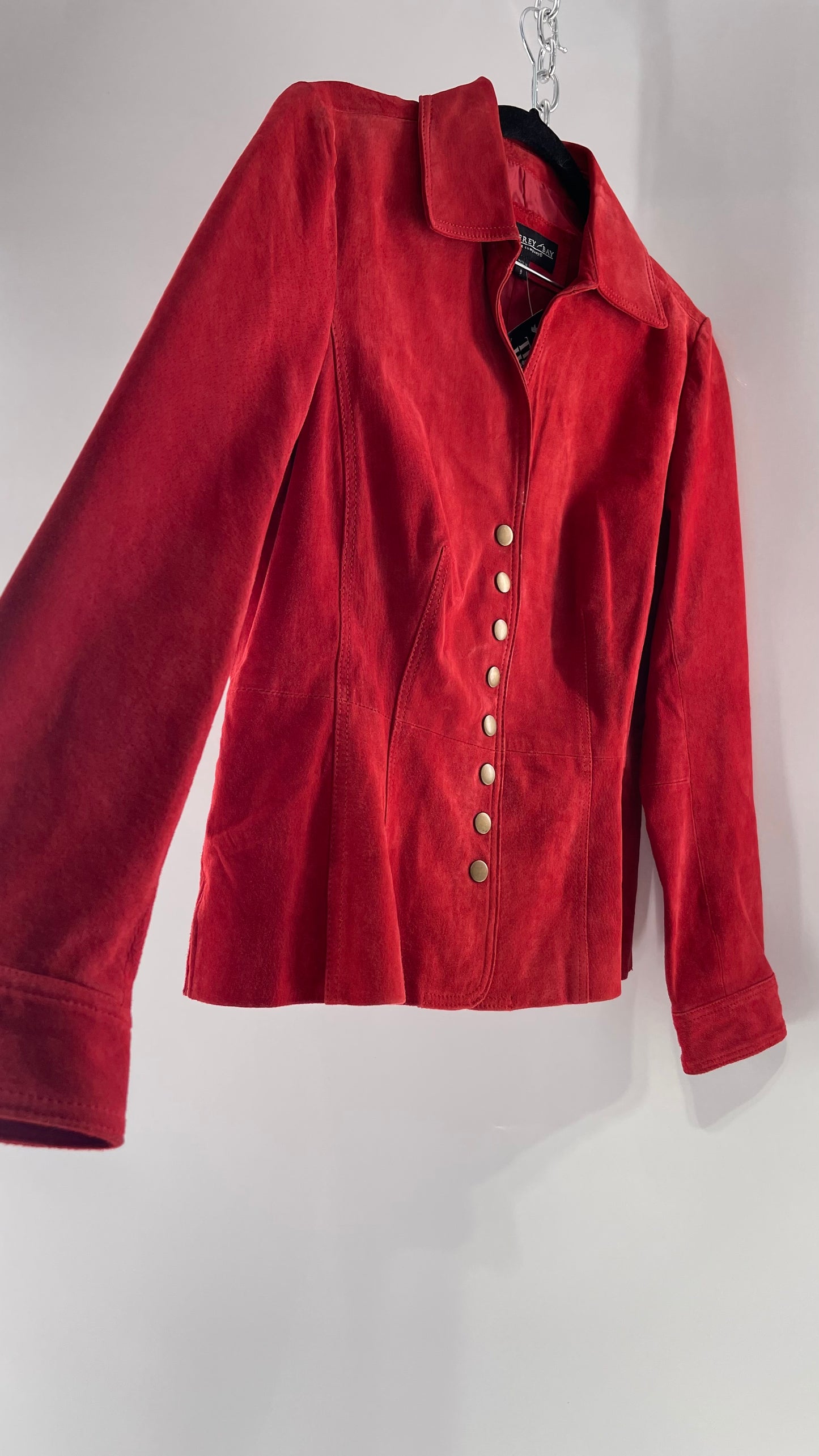 Vintage Monterey Bay Red Suede Jacket with Brass Buttons (8)