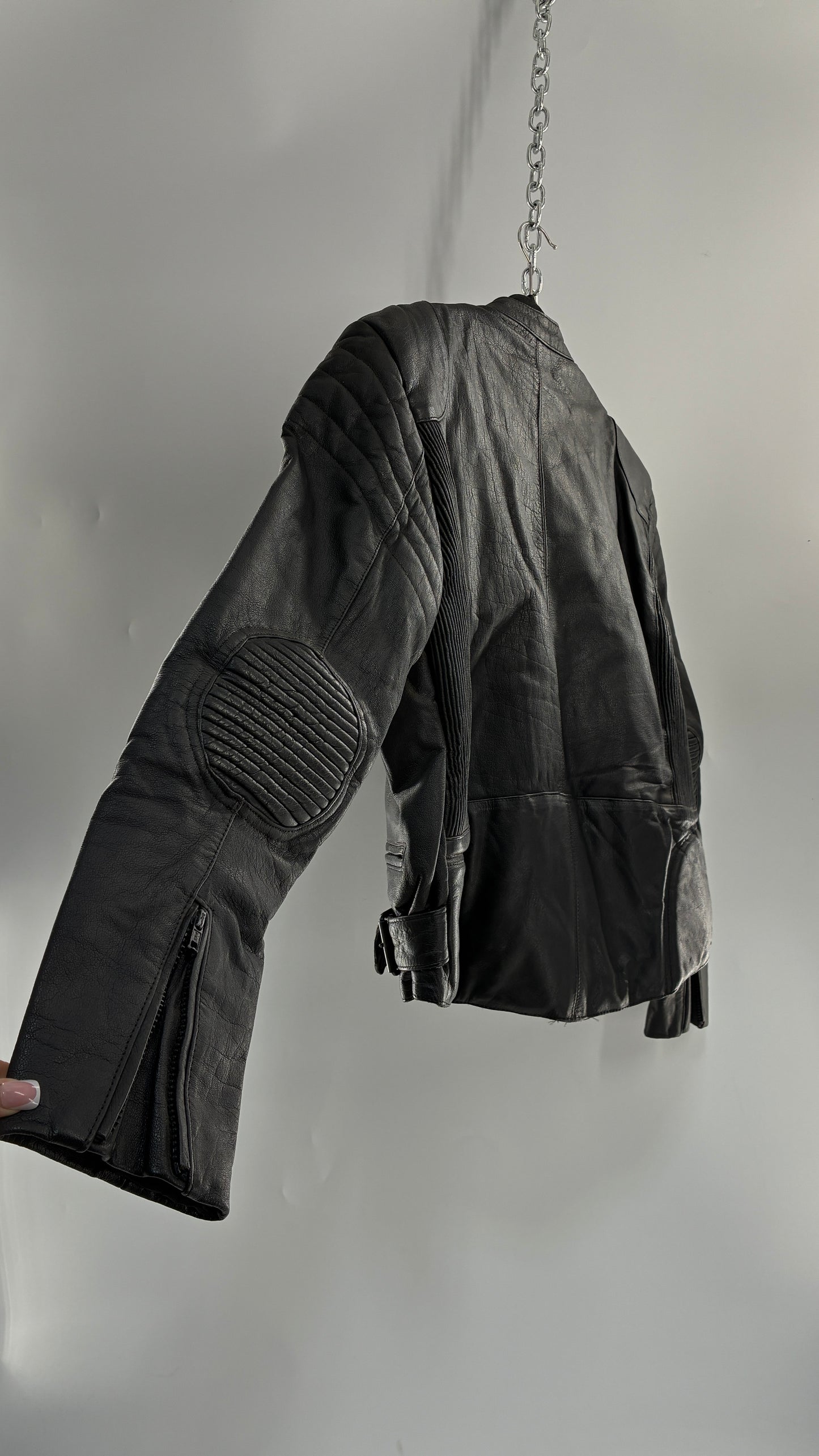 Vintage PROTECH Black Leather Motorcycle Jacket (46)