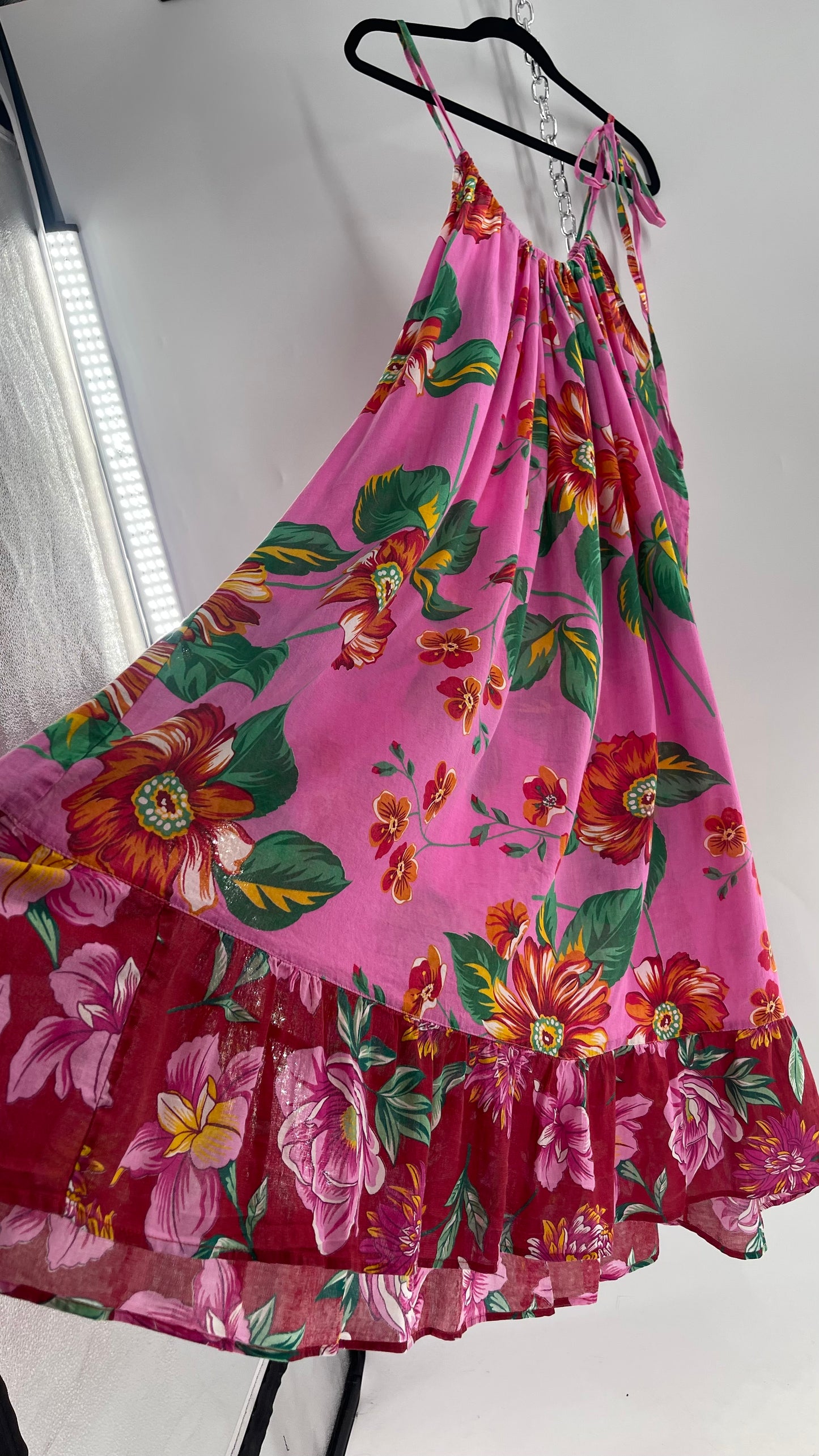 Handemade Brazilian Color Blocked Pink/Red Floral Maxi (One Size)