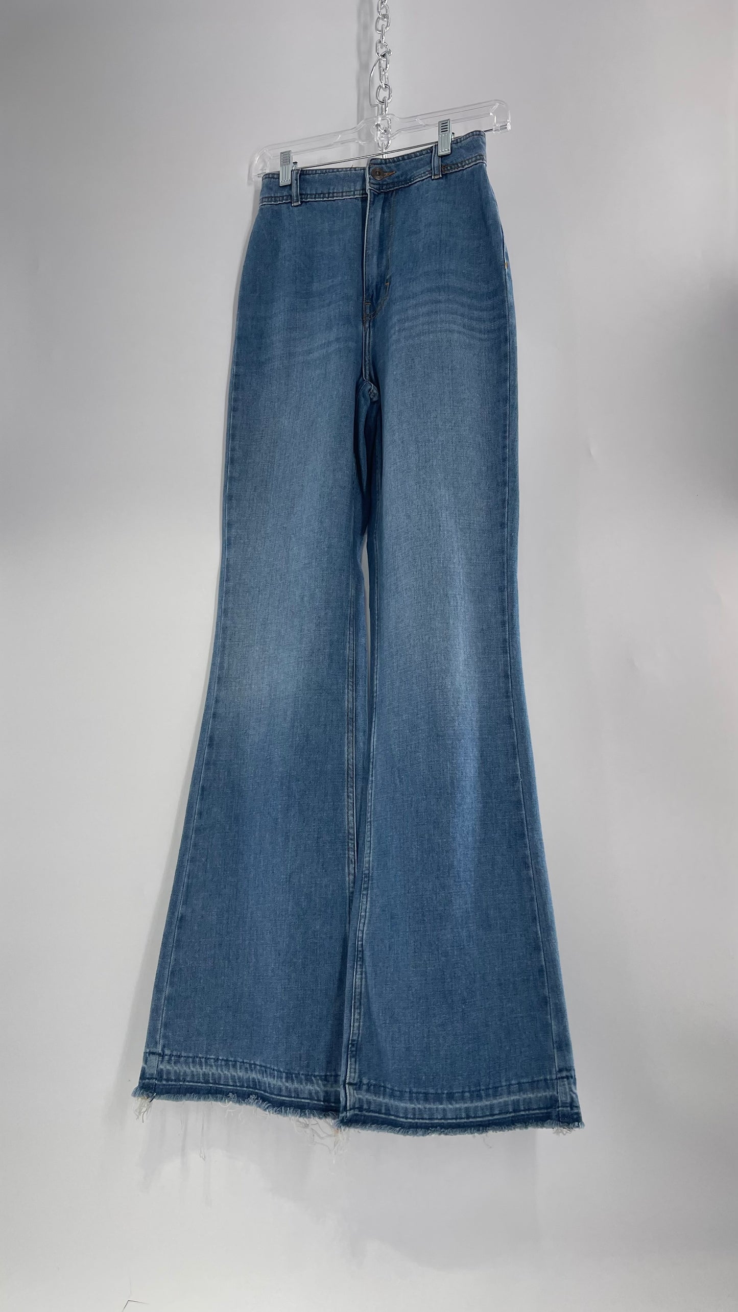 Free People Light Wash High Waisted Wide Leg Jeans (25)