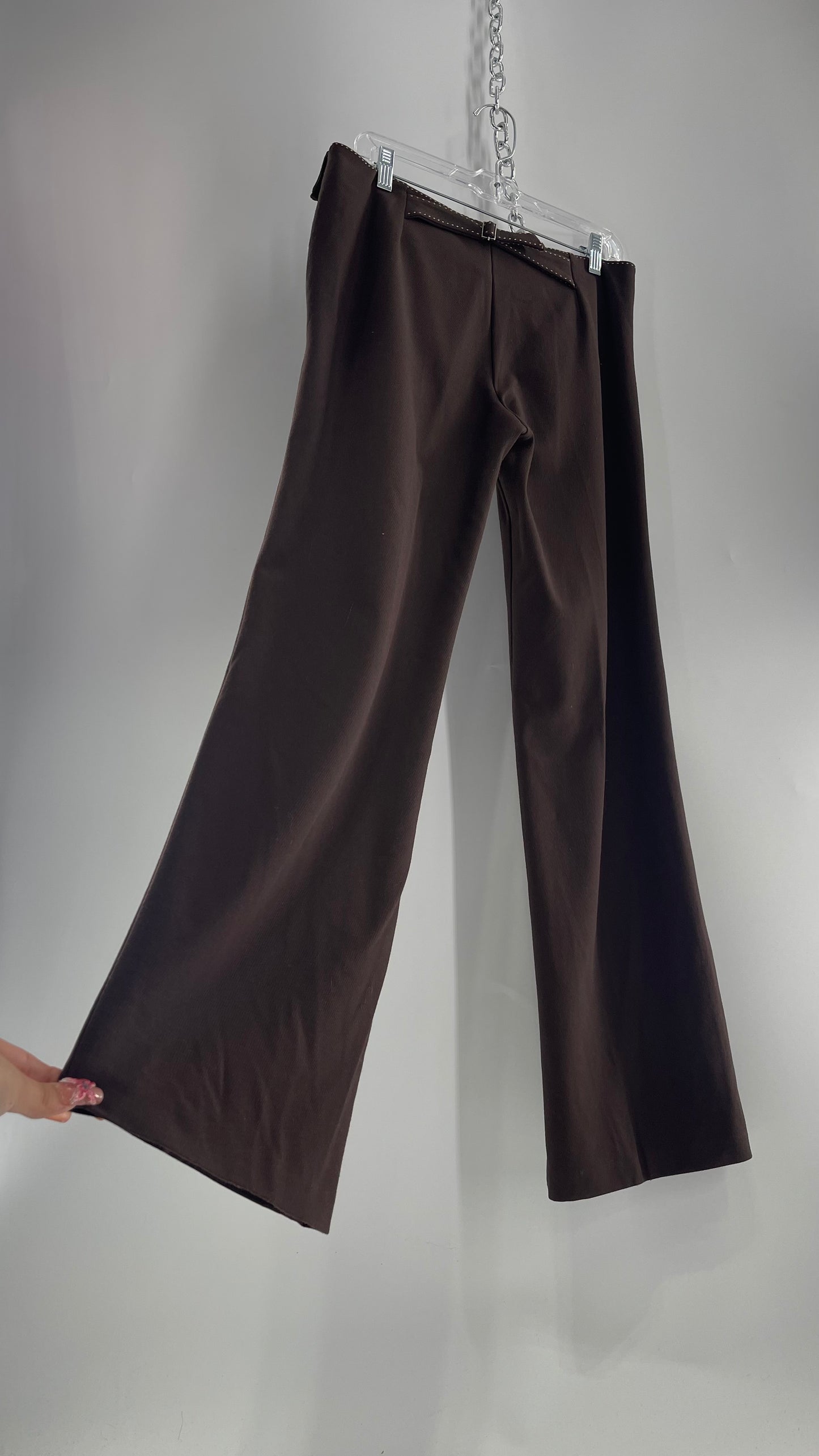 VINTAGE Max Studio Chocolate Low Rise Kick Flare Trouser with Back Buckle and Cross Over Side Details (0)