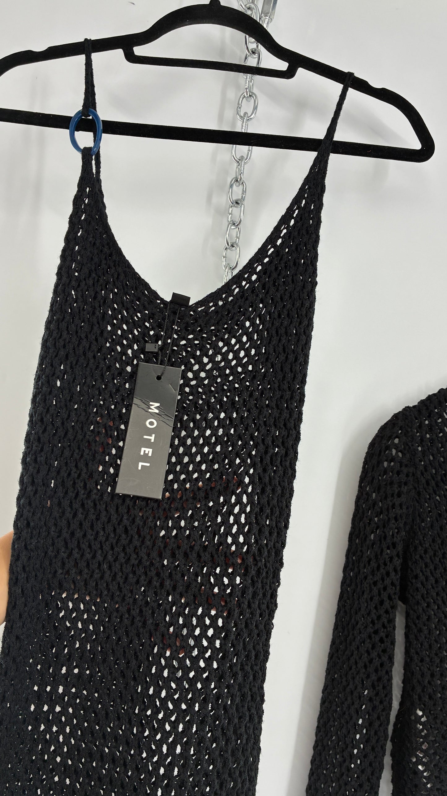 MOTEL Black Crochet Set with Maxi Dress and Matching Top with Tags (XXS)