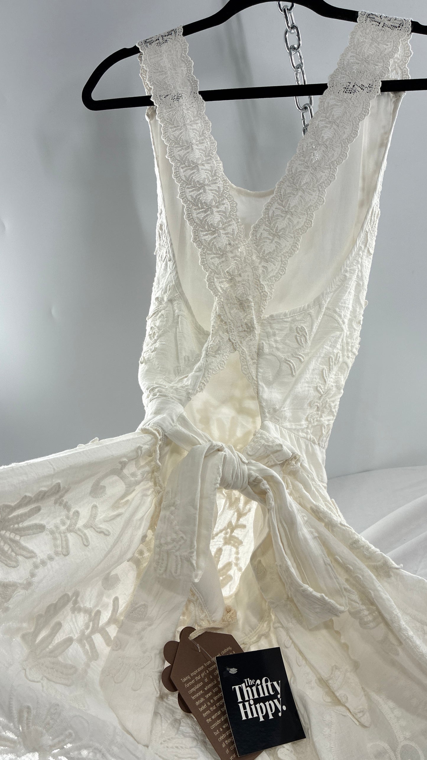 Forever That Girl Anthropologie White Apron Style Blouse with Low Open Back, Tie Detail, and Tags Attached (6)