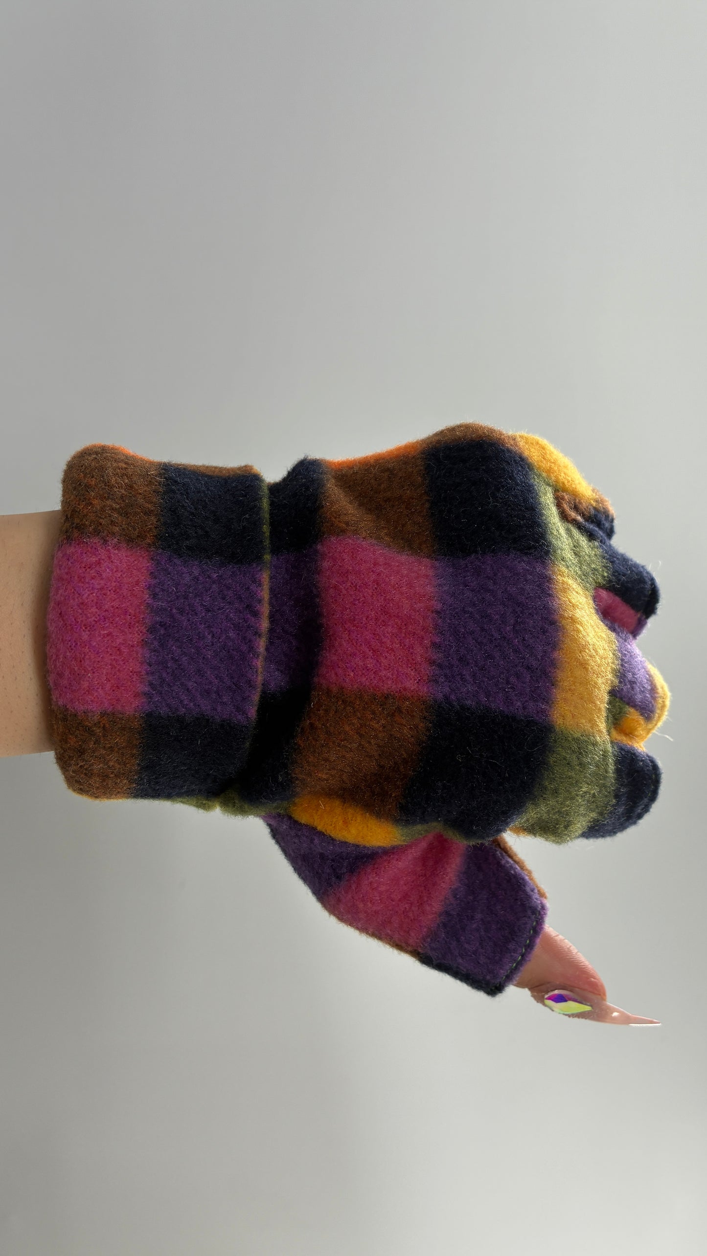 Colorful Flannel Plaid Fingerless Gloves
