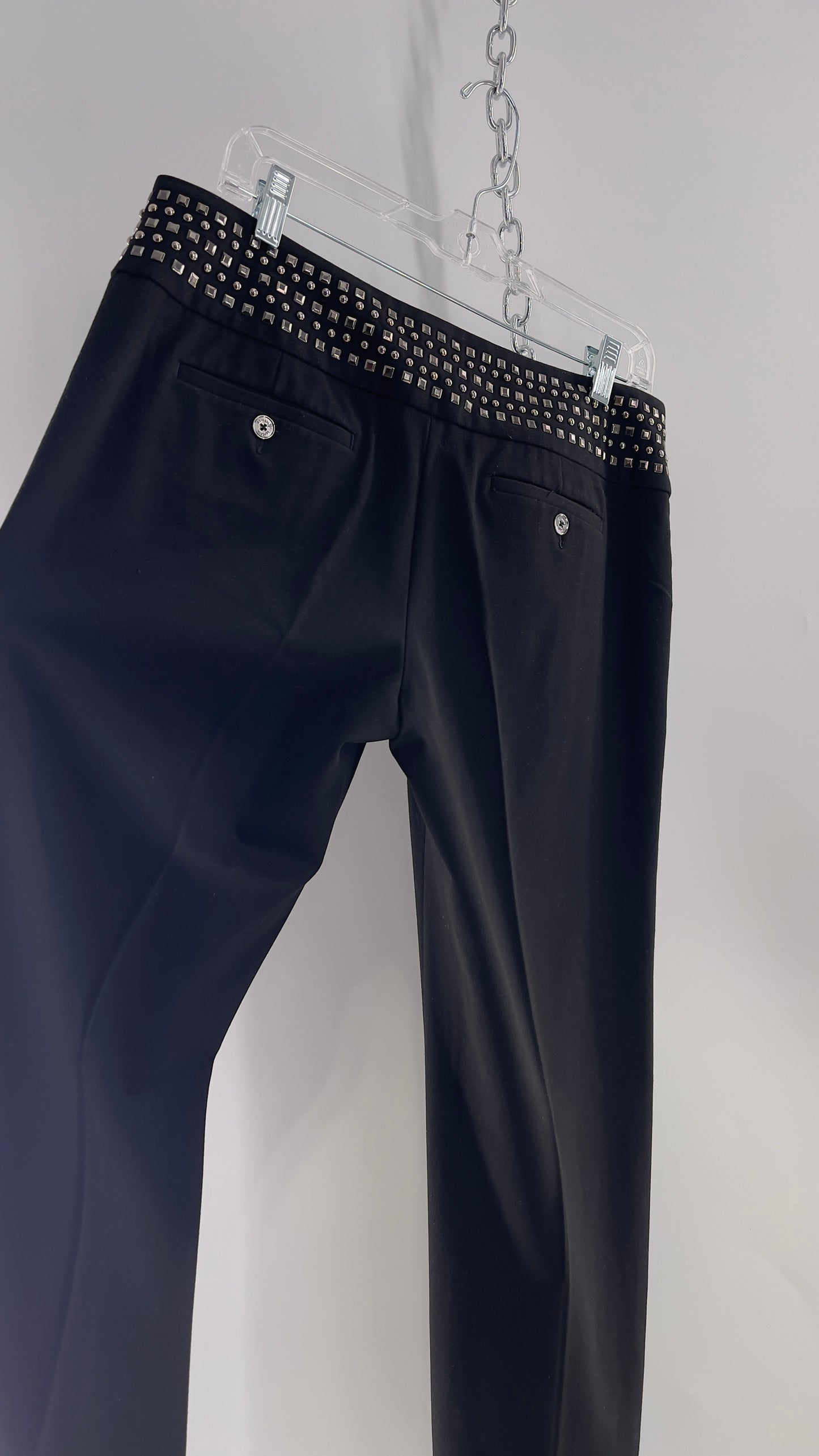 VINTAGE Express Black Low Waist Trouser with Studded Waistline and Kickflare Hem (8)