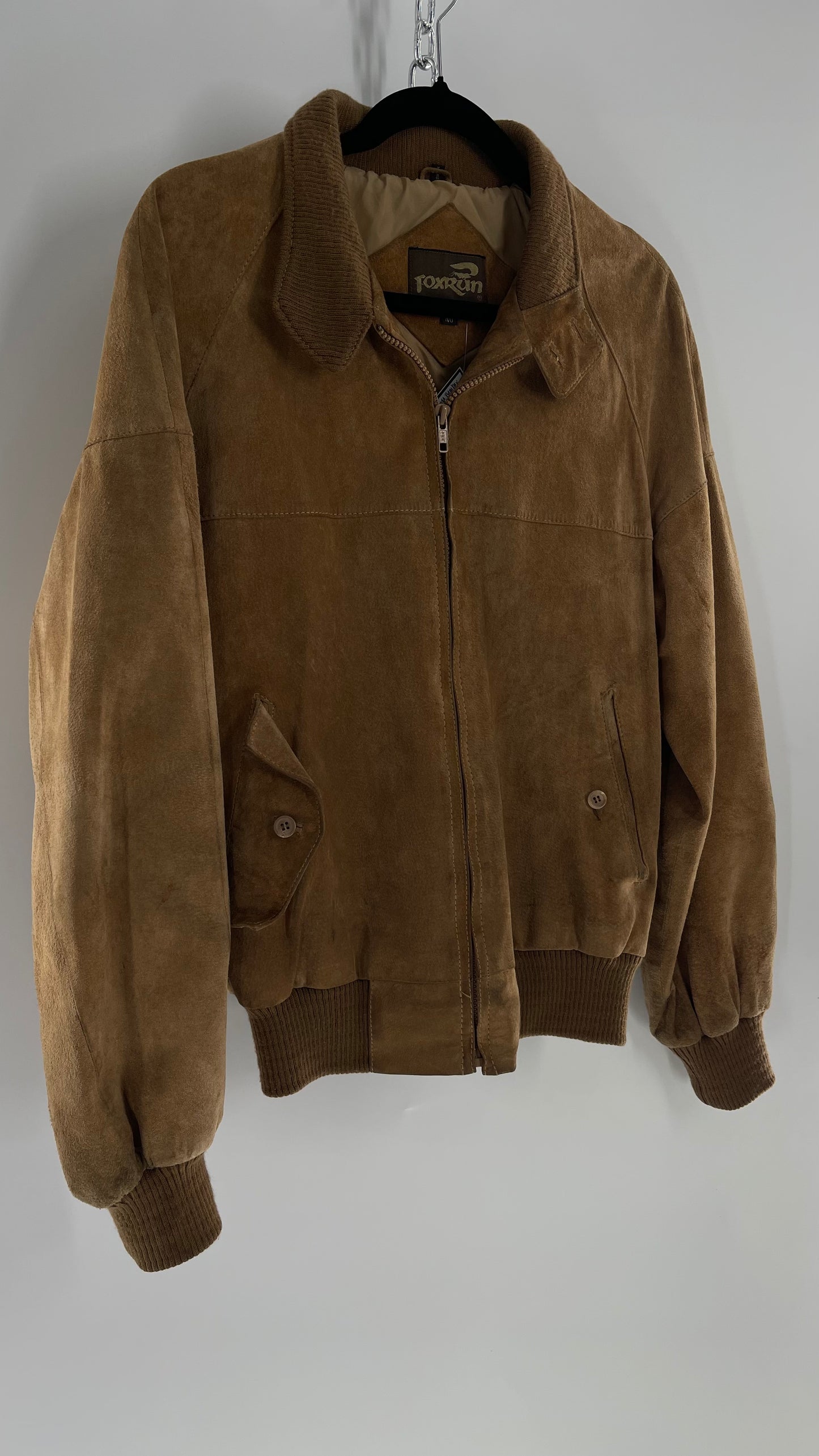 Vintage FOXRUN Caramel Brown Suede Bomber Jacket (40)