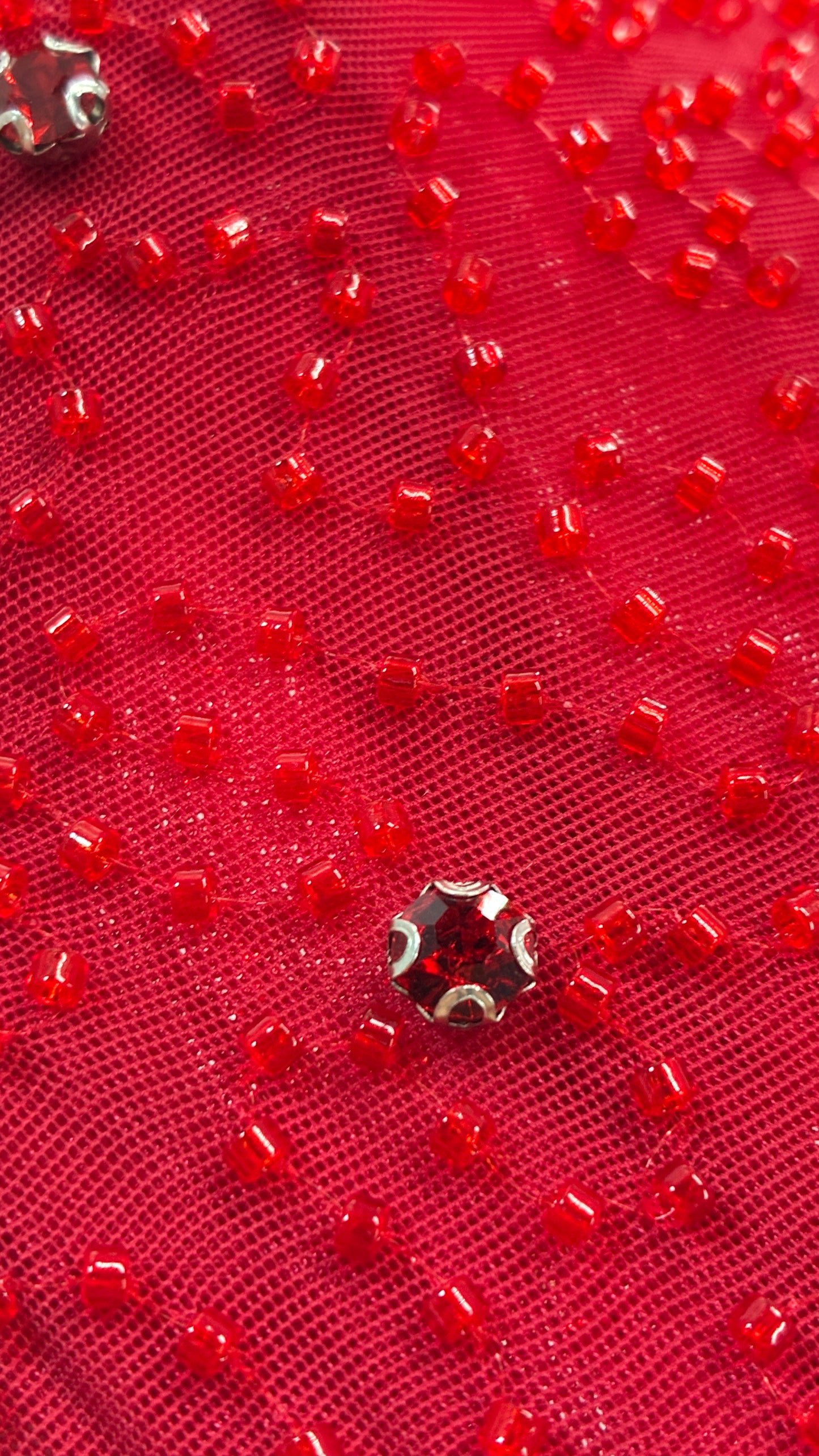 OH POLLY Red Beaded Gown with Ruffled Detailing NWOT (14)