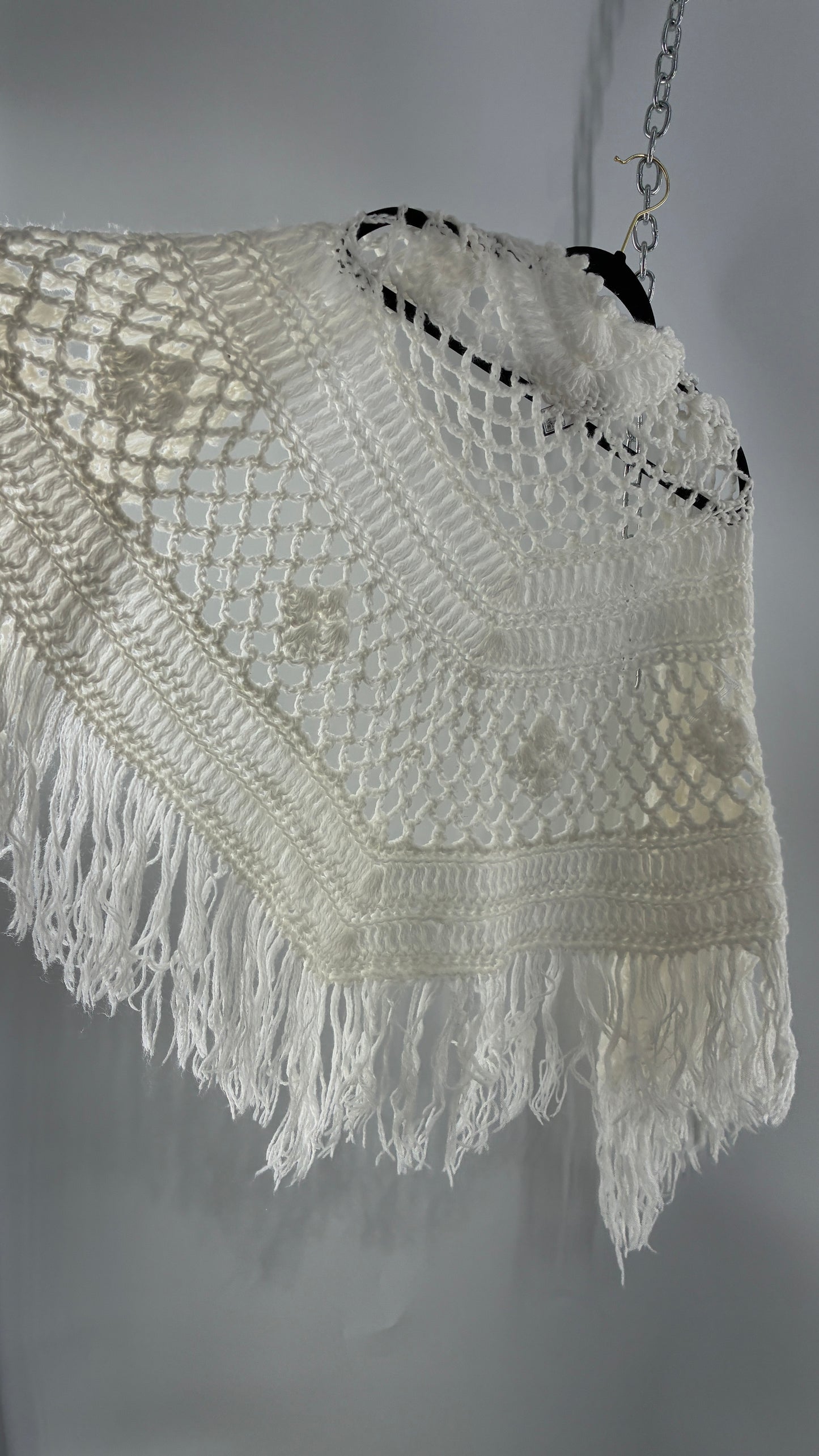 Vintage Off White Hand Knit Scarf Poncho Shawl Cape