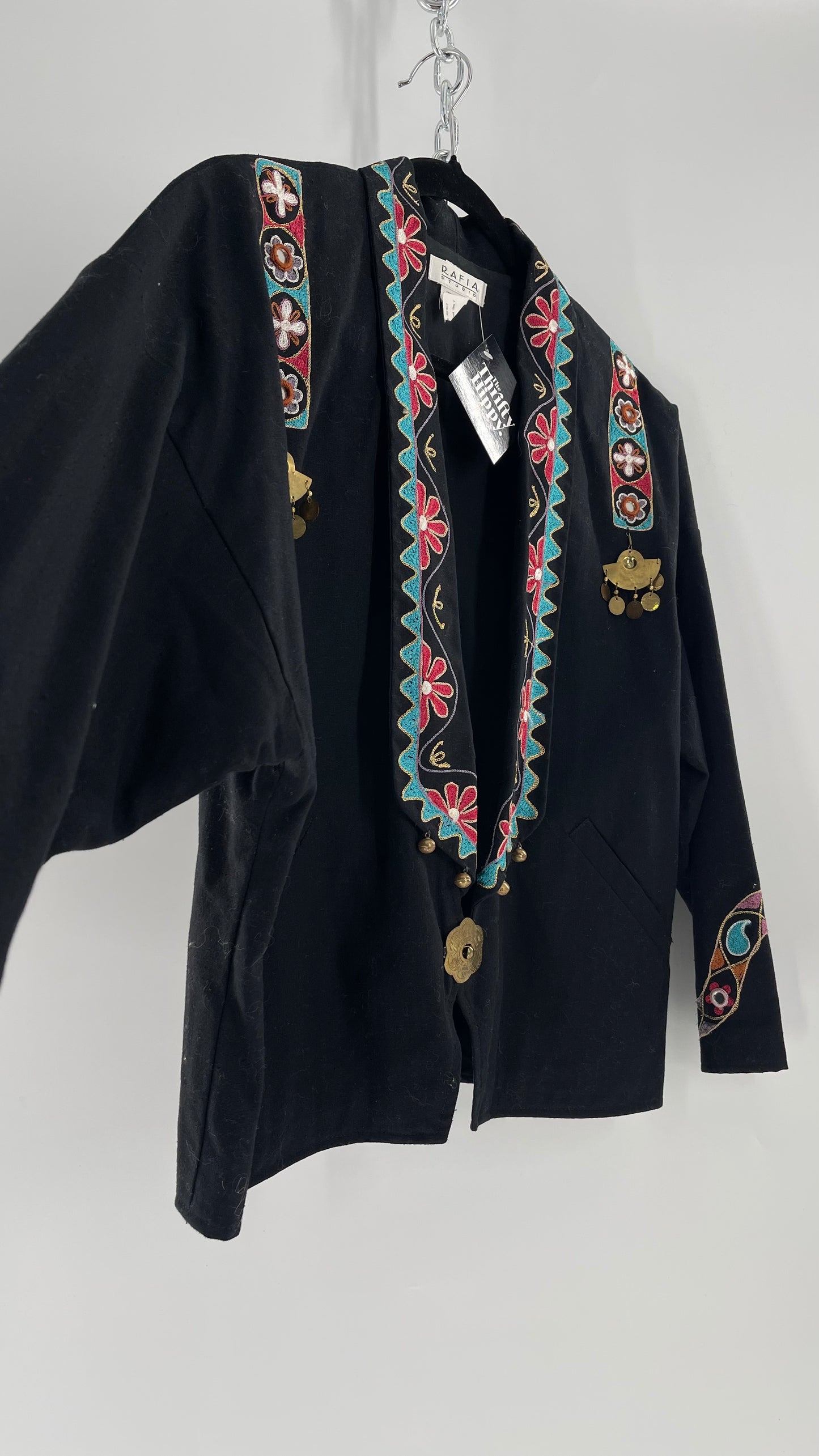 Vintage 1970s RÁFIA STUDIO Western Embroidered Jacket with Bronze Medallions (Medium)