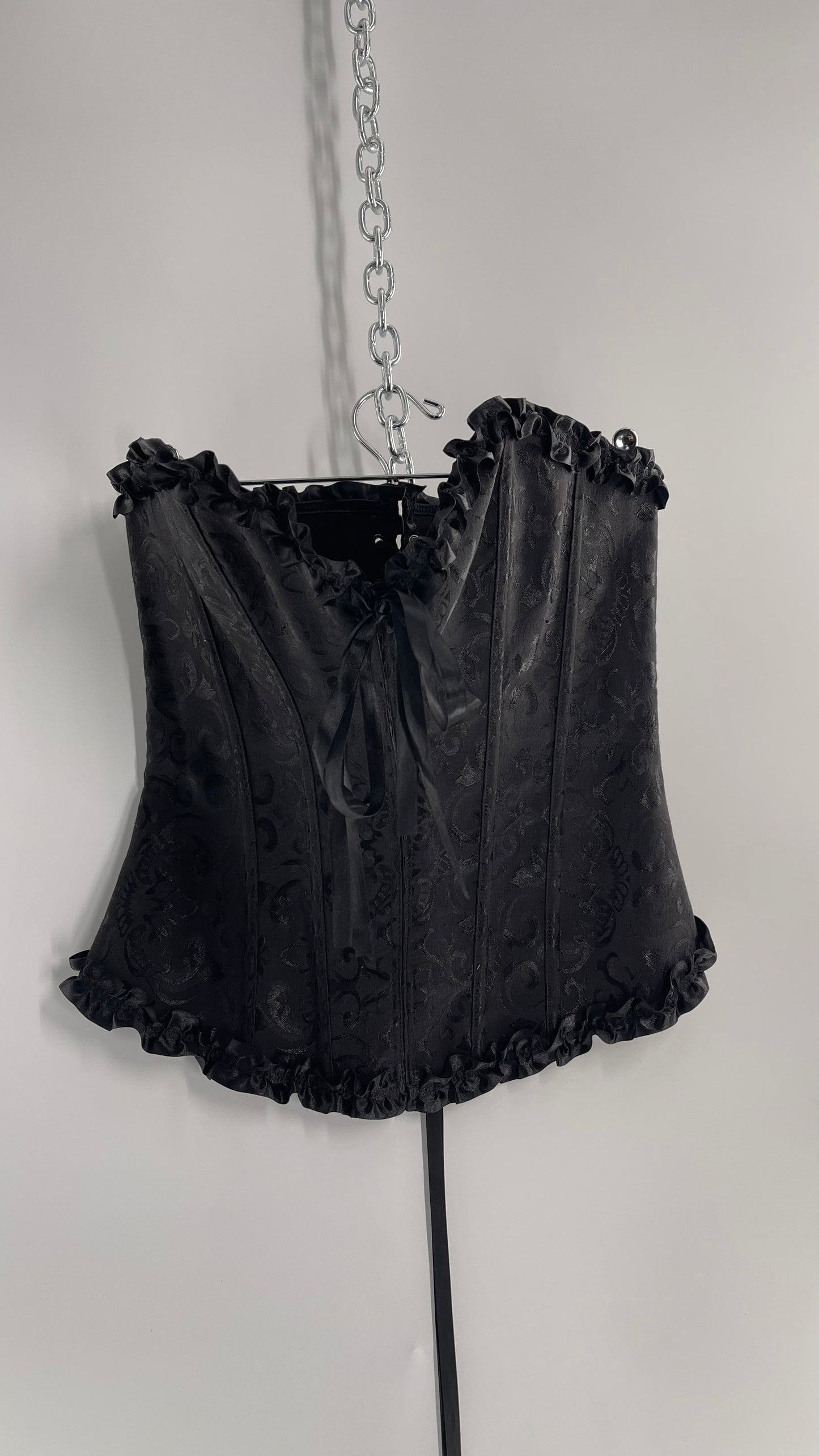 Adore Me Black Brocade Lace Back Ruffle Ribbon Trim (S/M)