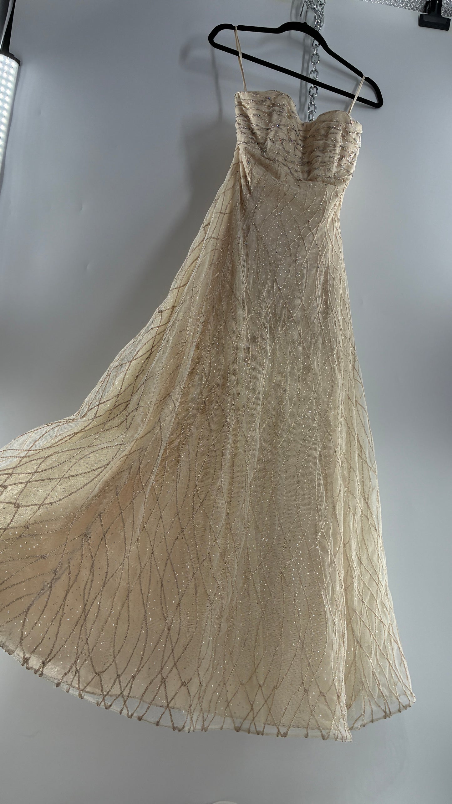 Vintage Victor Costa for Neiman Marcus Strapless Ruched/Pleated Bust Mermaid Gown Covered in Braided Threads and Embroidered Beads (6)