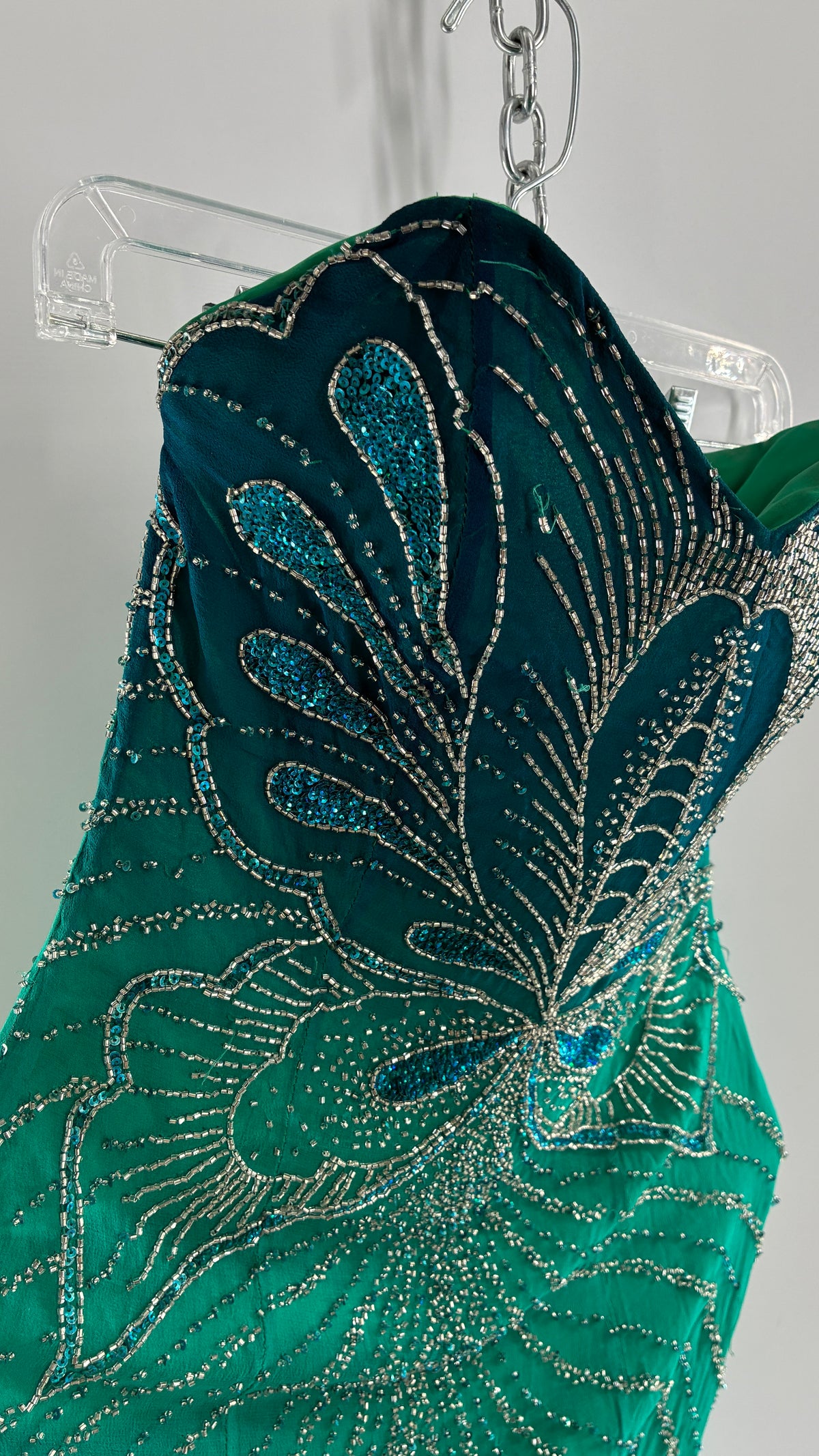 Vintage 1990s STUDIO17 100% Fully Beaded Silk Aquamarine Butterfly Dress (8)