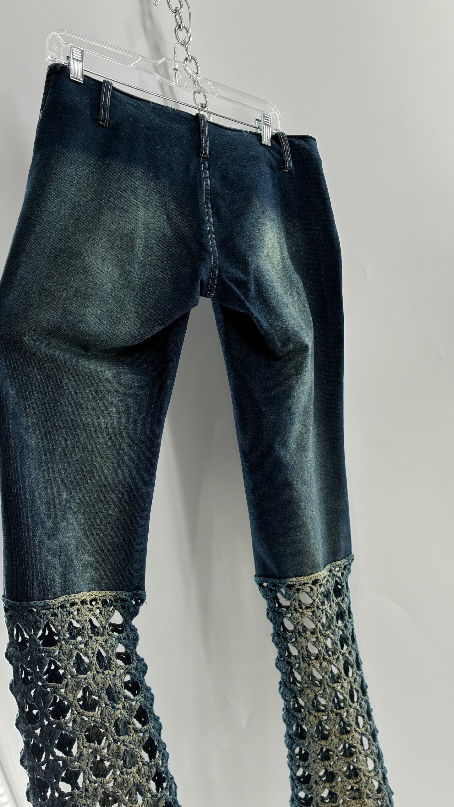 Vintage BONAIRE 1990s Rare Jeans with Faded Thighs + Bum, Low Waist, and Crochet Legs (34)