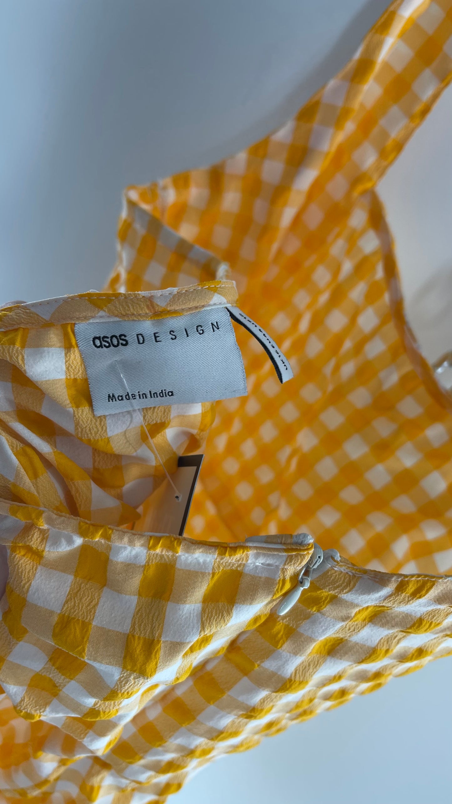 ASOS Design Yellow Halter Gingham Picnic Dress with Tags Attached (12)