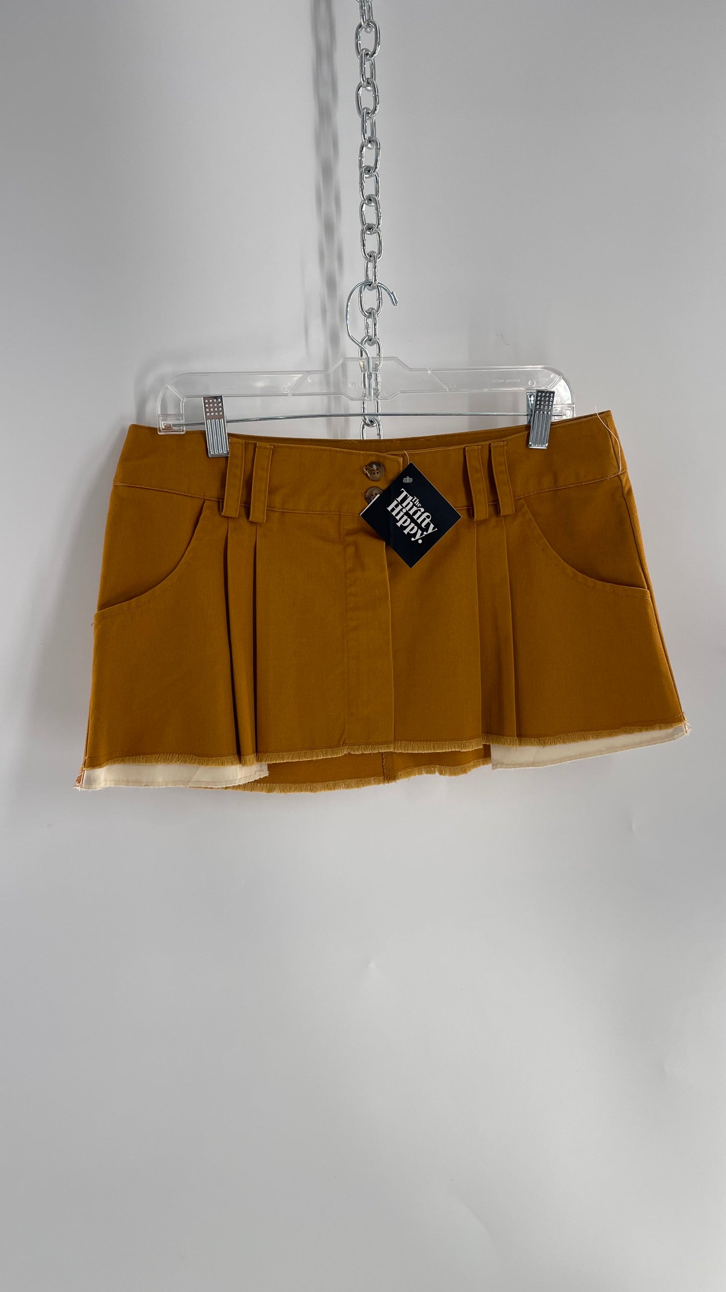 BDG Pumpkin Orange Pleated Mini Skirt with Exposed Pockets (Medium)