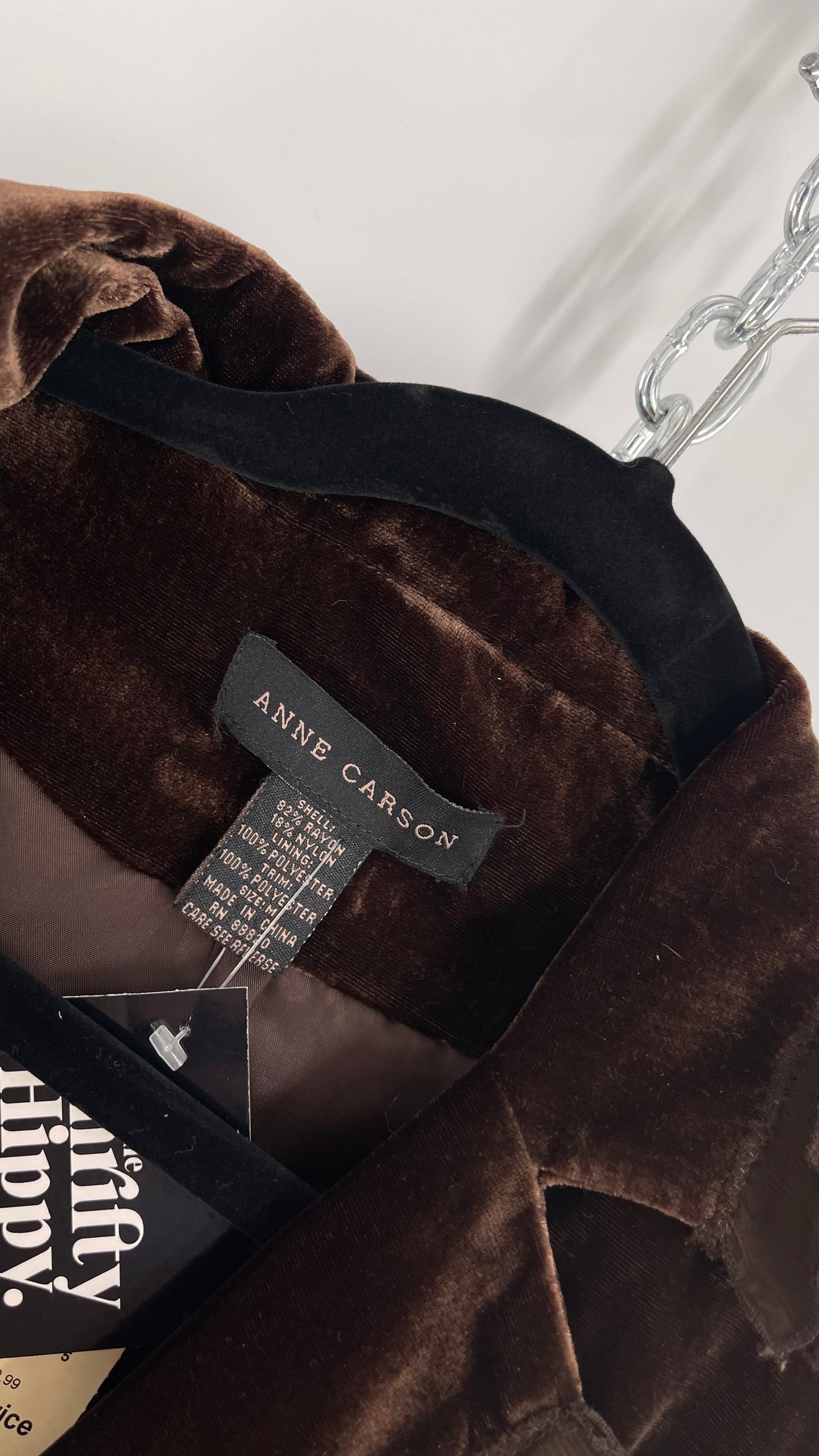 Deadstock Vintage Brown Velvet Anne Carson Blazer with Delicate Crepe Ruffled Hem and Bow Pockets (Medium)