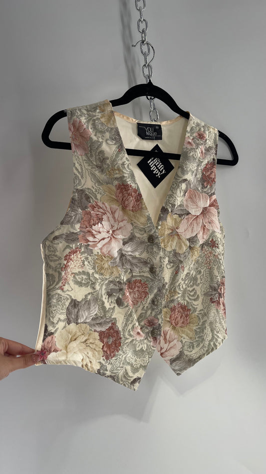 Vintage 1980s YOUNIQUE Cream Floral Vest (Medium)