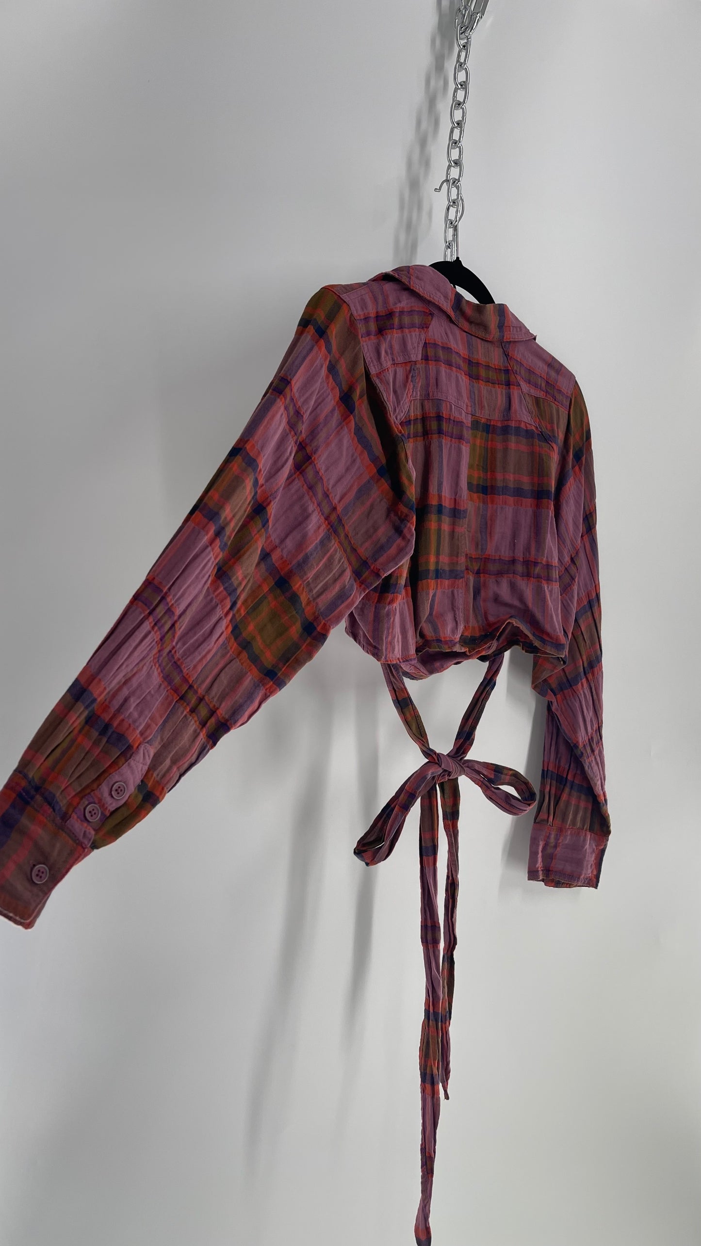 Free People Plaid Wrap Around Pocketed Blouse (Large)