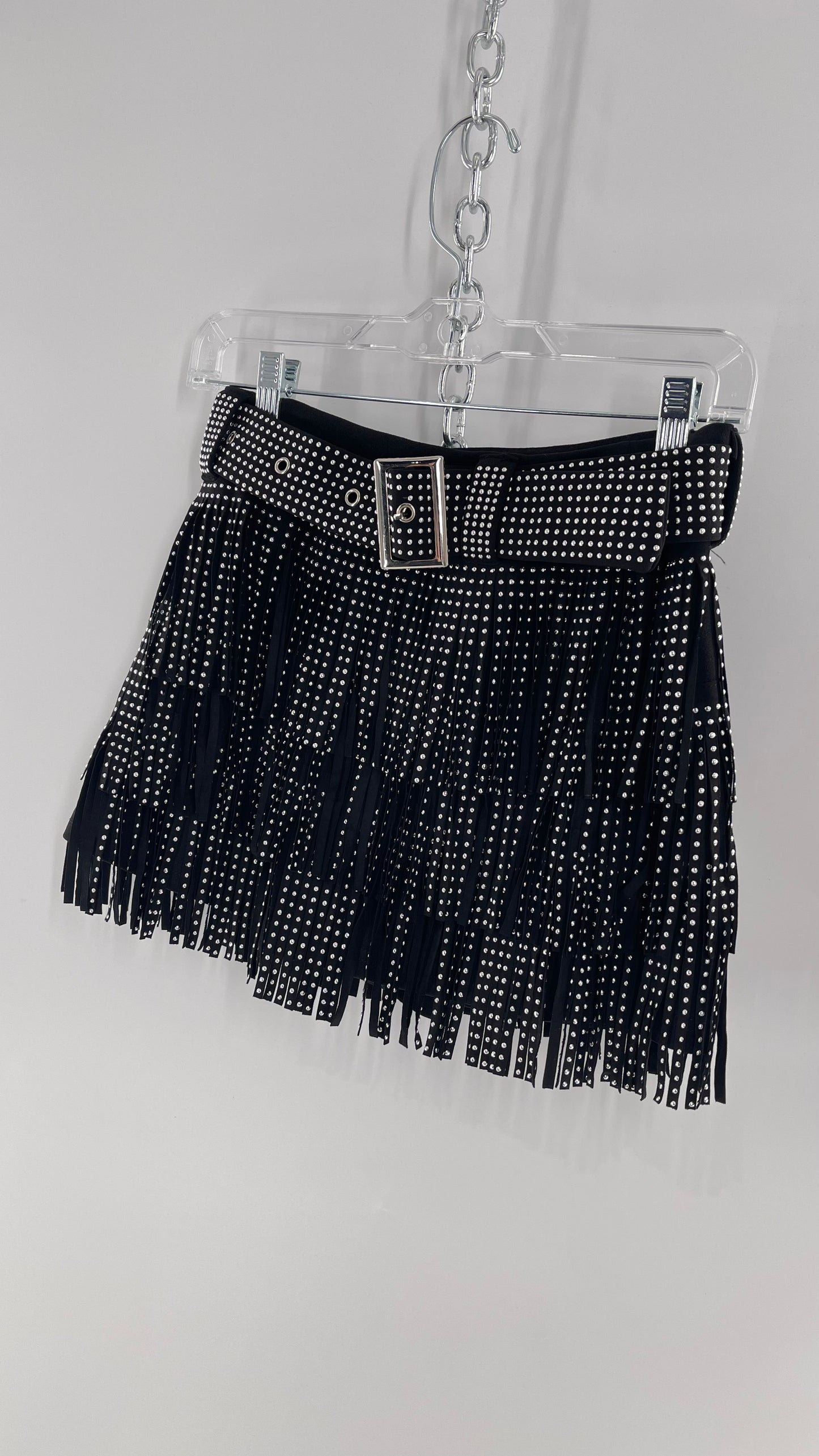 Altar’d State Black Belted Studded Fringe Mini Skirt with Tags Attached (Small)