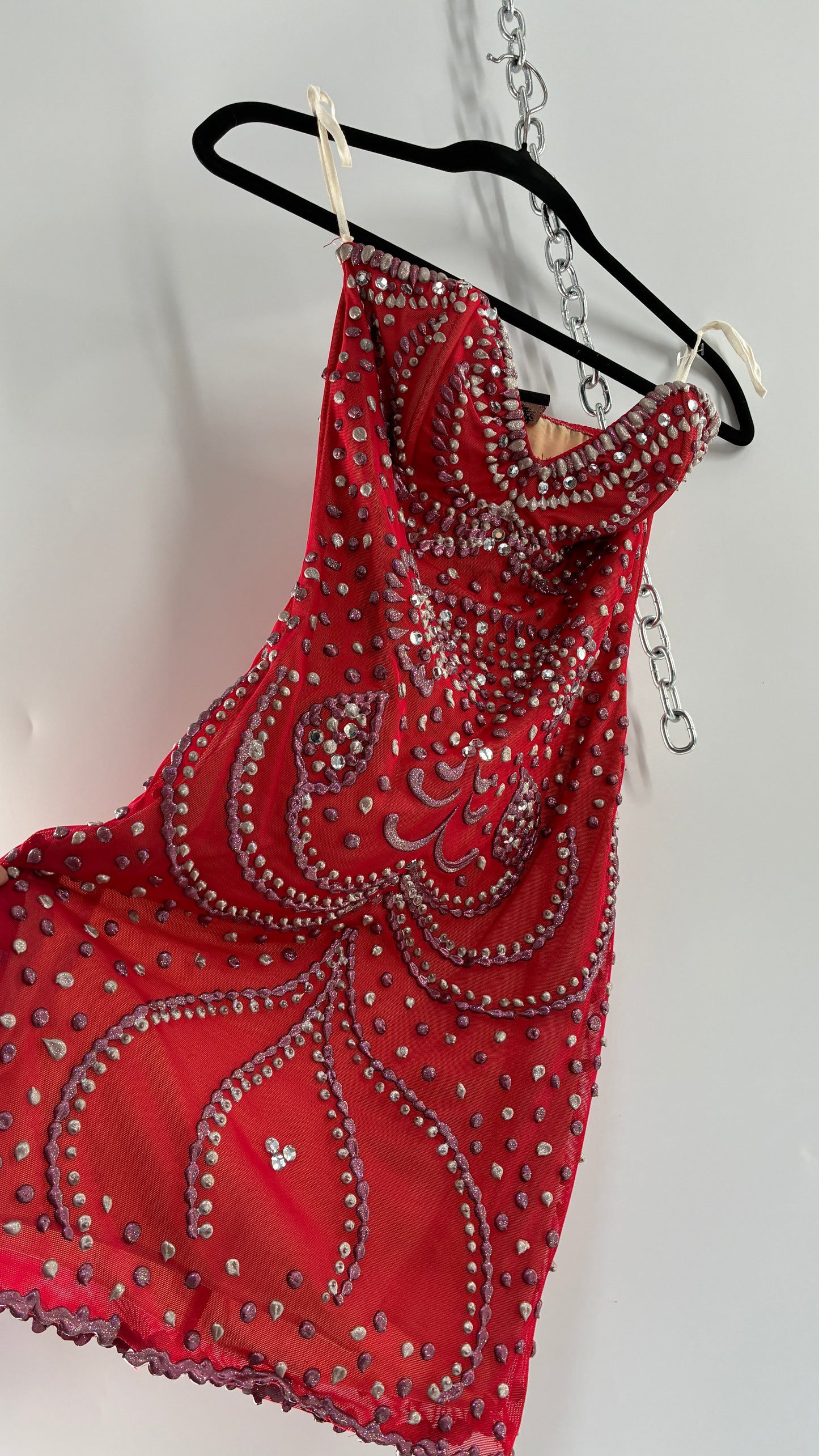 Vintage HOLT Hand Painted in MIAMI Mesh Mini Dress with Wired Corset Bust (XS)