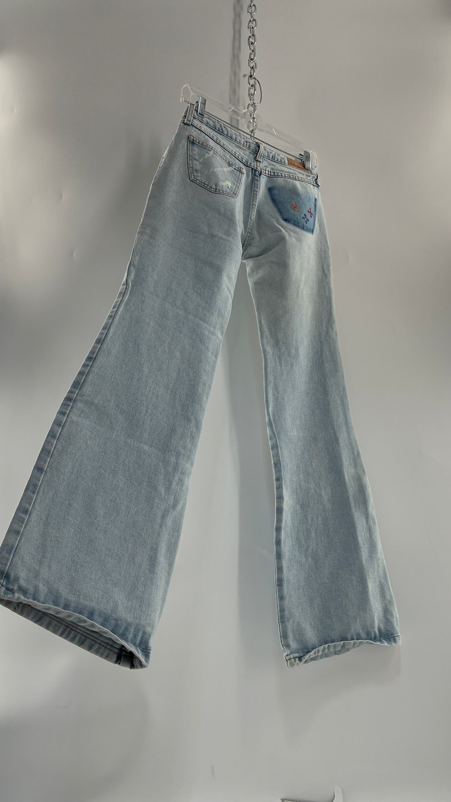 Vintage SAWARY Light Wash Brazilian Jeans with Fade and Embroidered Details (38)