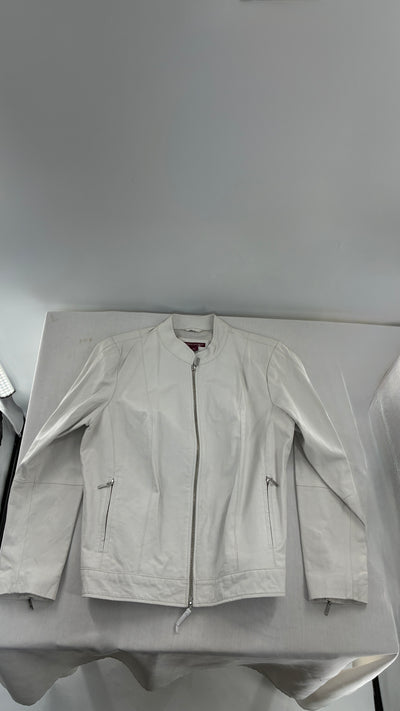 Deadstock Vintage JESSICA LONDON White Genuine Leather Paneled Motorcycle Jacket (16)