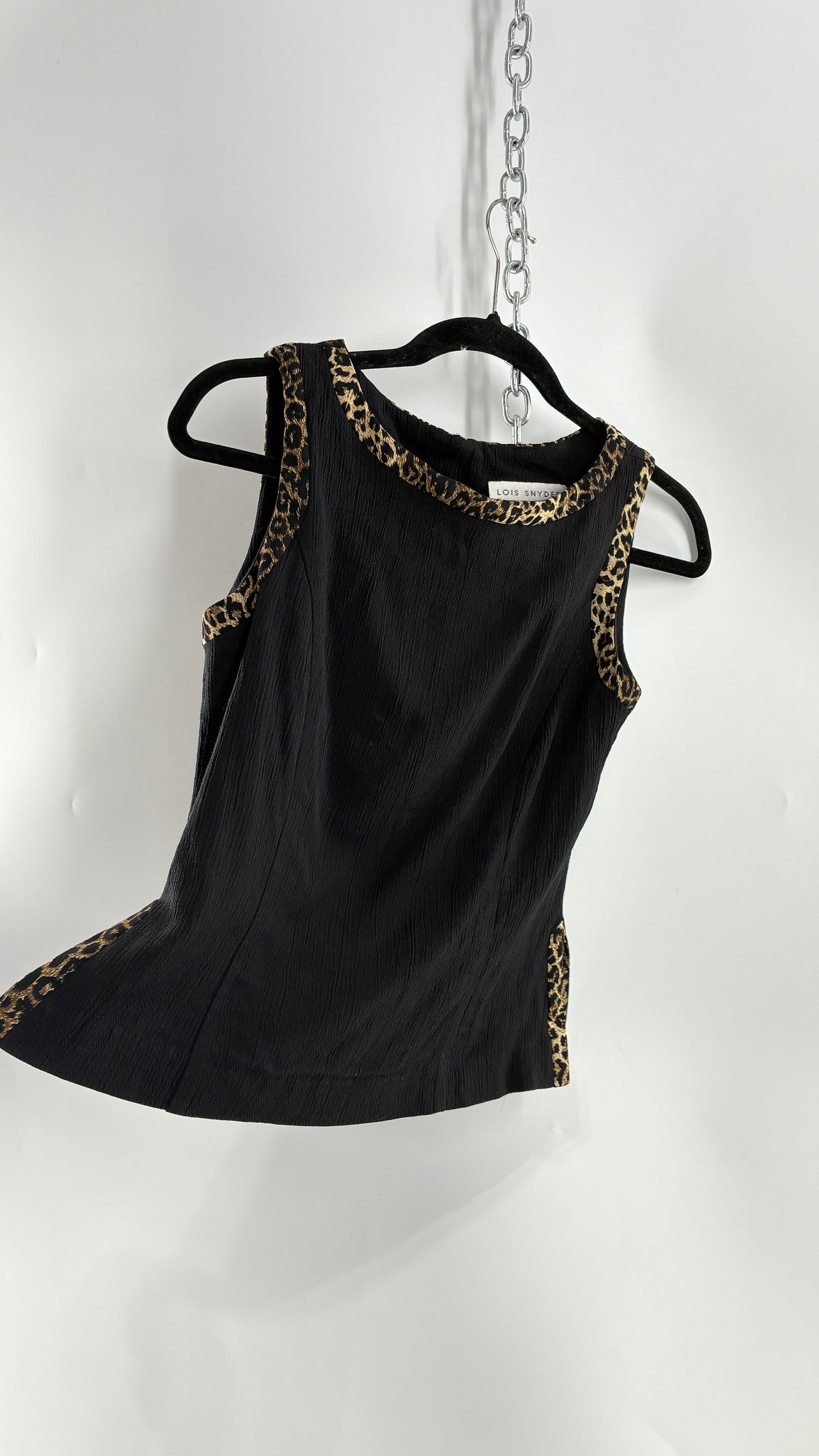 Vintage LOIS SNYDER DANI MAX Tailored Black Camisole with Leopard Trim and Vented Sides (6)