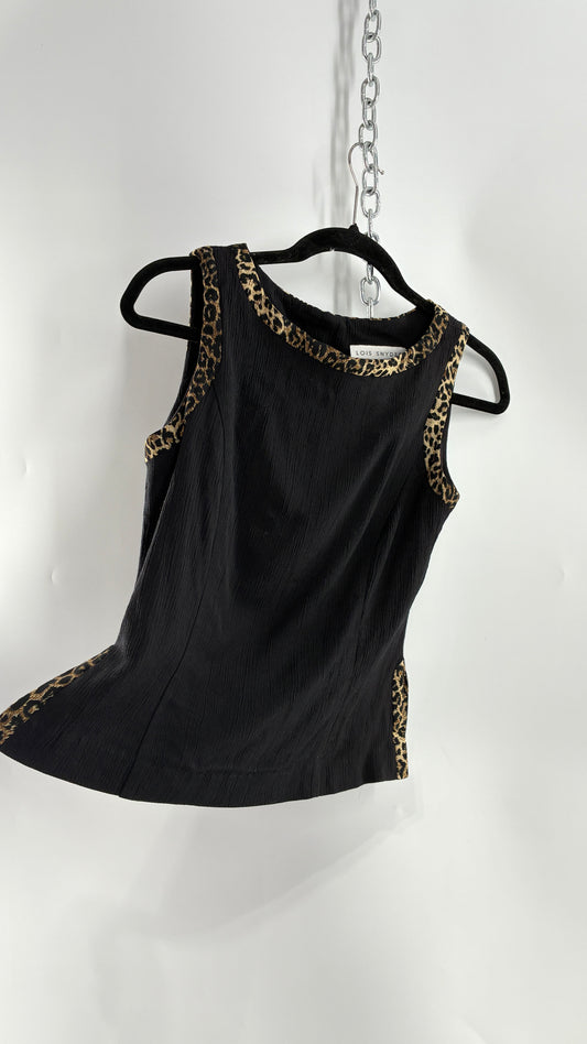 Vintage LOIS SNYDER DANI MAX Tailored Black Camisole with Leopard Trim and Vented Sides (6)