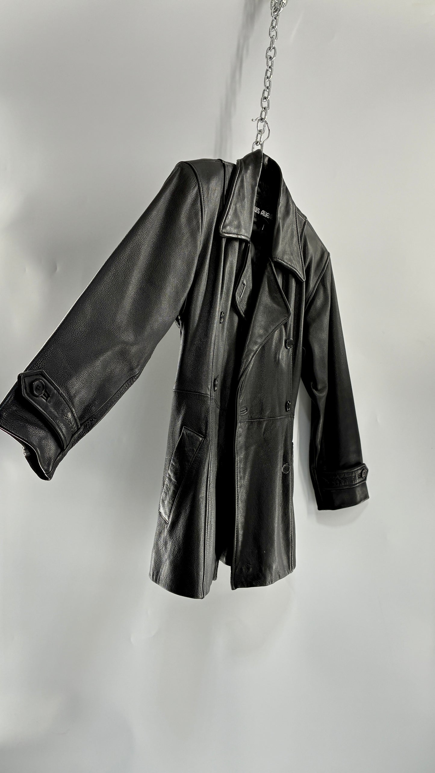 Vintage LUIS ALVEAR Thick Genuine Leather Black Trench Style Jacket (XS)