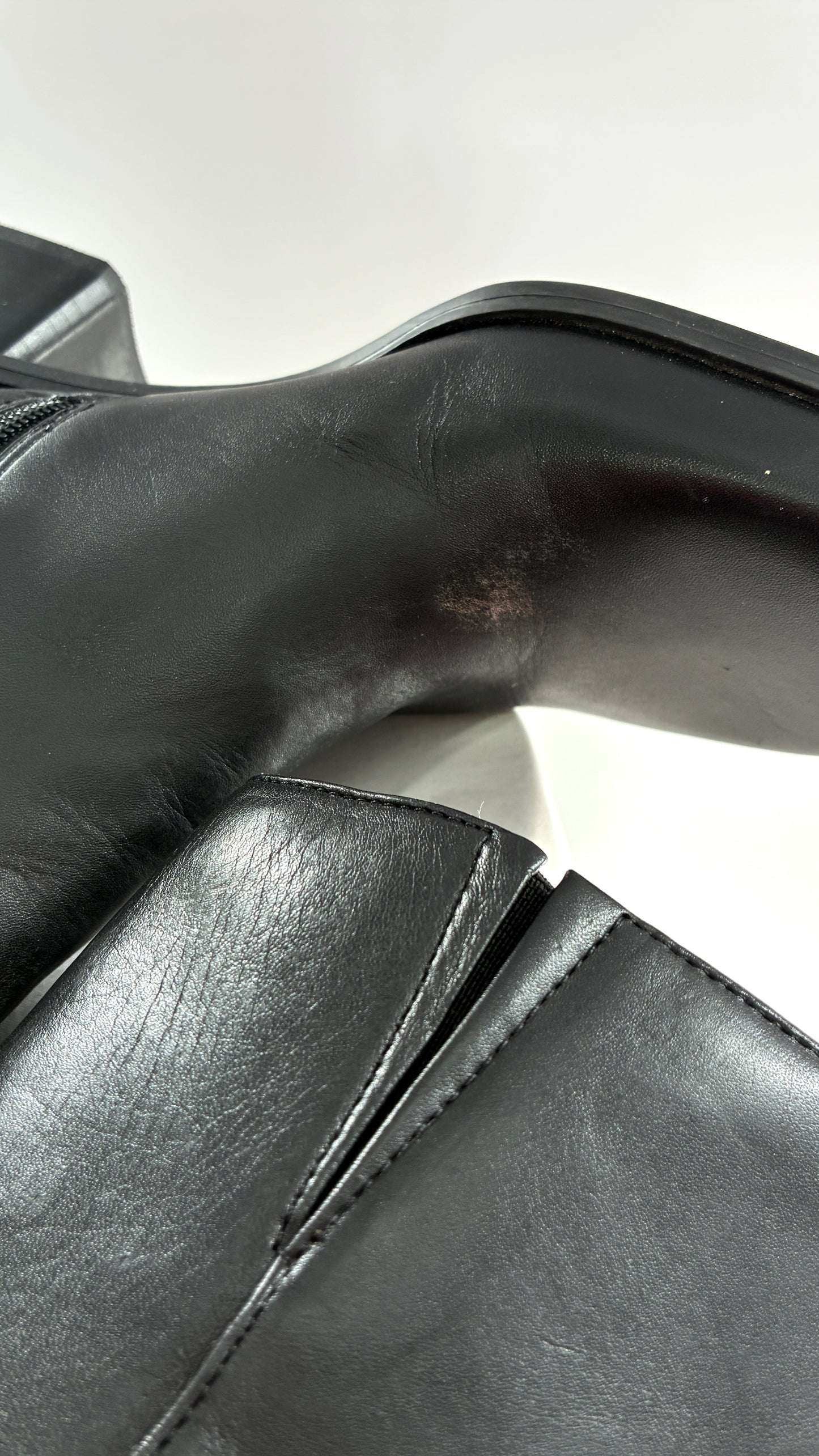 Vintage Naturalizer Black Square Toe Genuine Leather Block Heel Boots Made in Brazil (8)