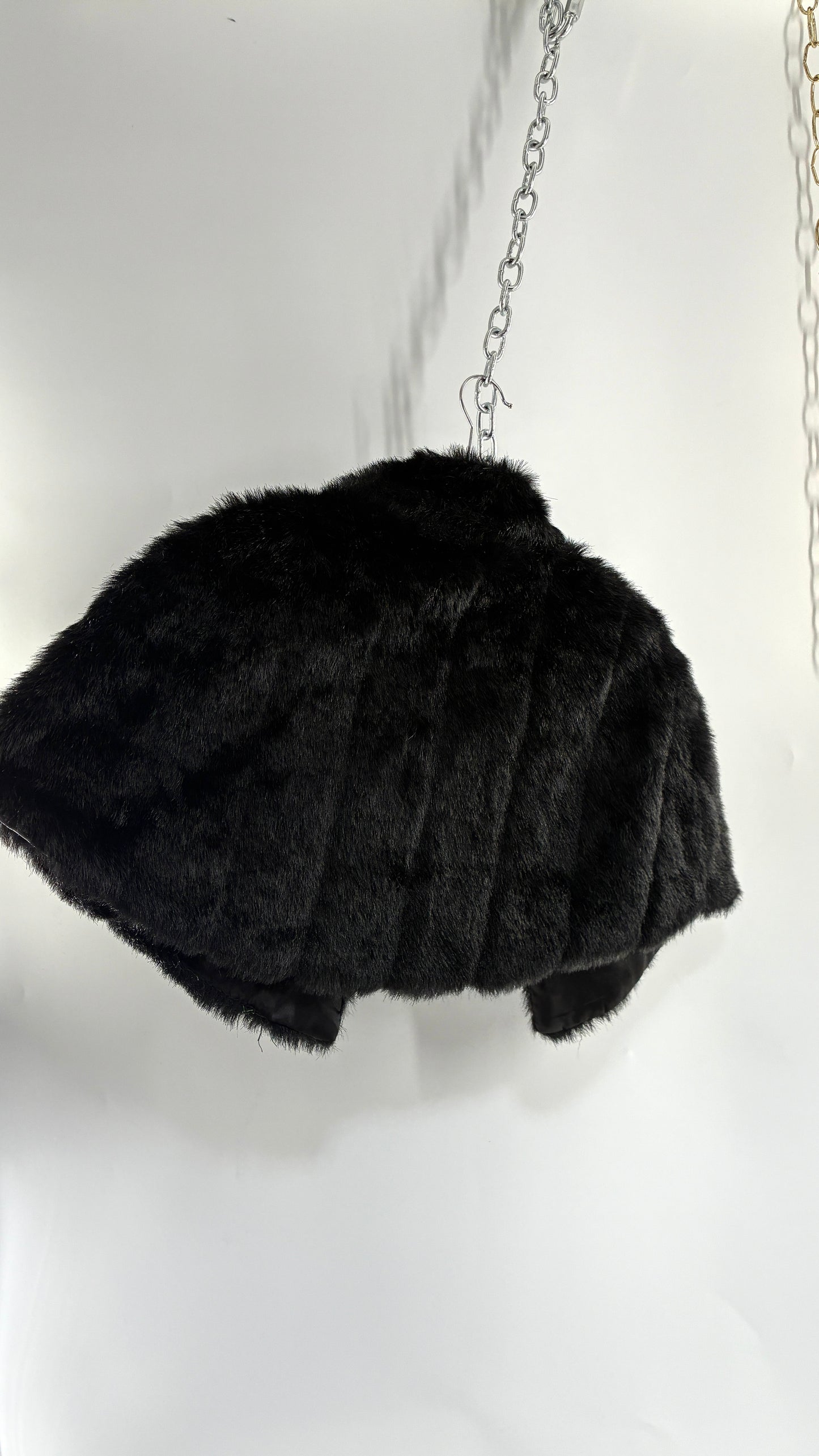 Vintage Black Faux Fur Bolero with Pom Poms (Small)