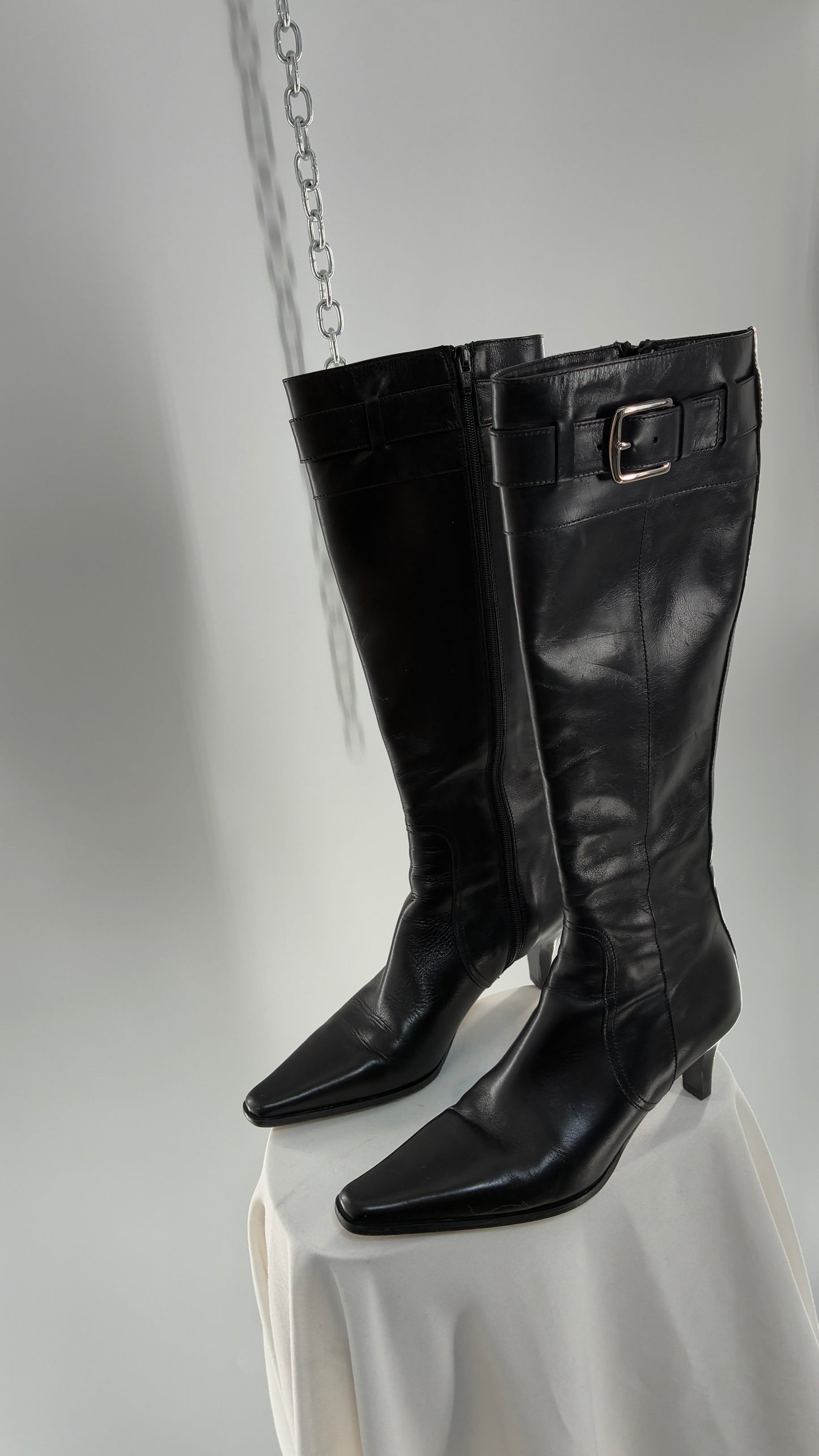 Vintage COACH Adrianna Black Leather Kitten Heel Knee High Boots (7.5)