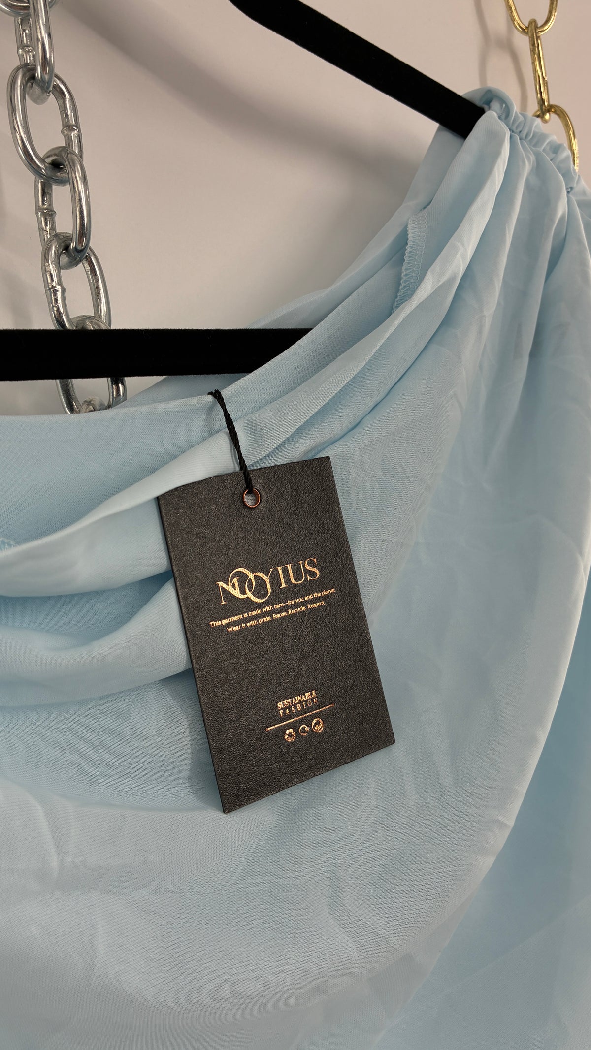 MOOYIUS Baby Blue Ruched Off Shoulder Dress with Tags (Small)