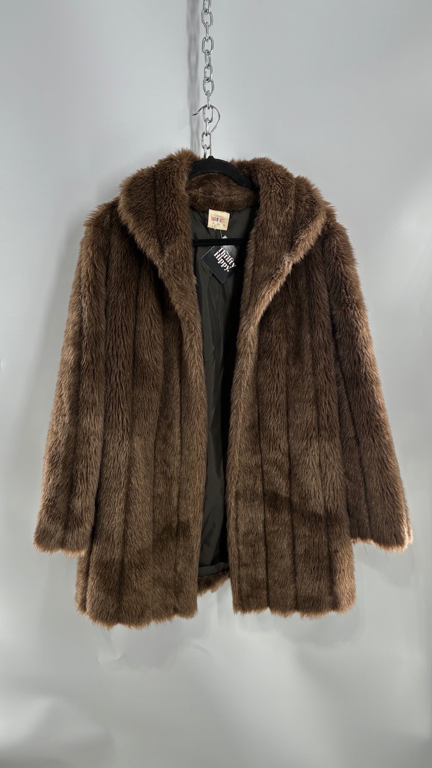 Vintage Vegan Mixed Brown Tones Paneled Fur Coat  (12)