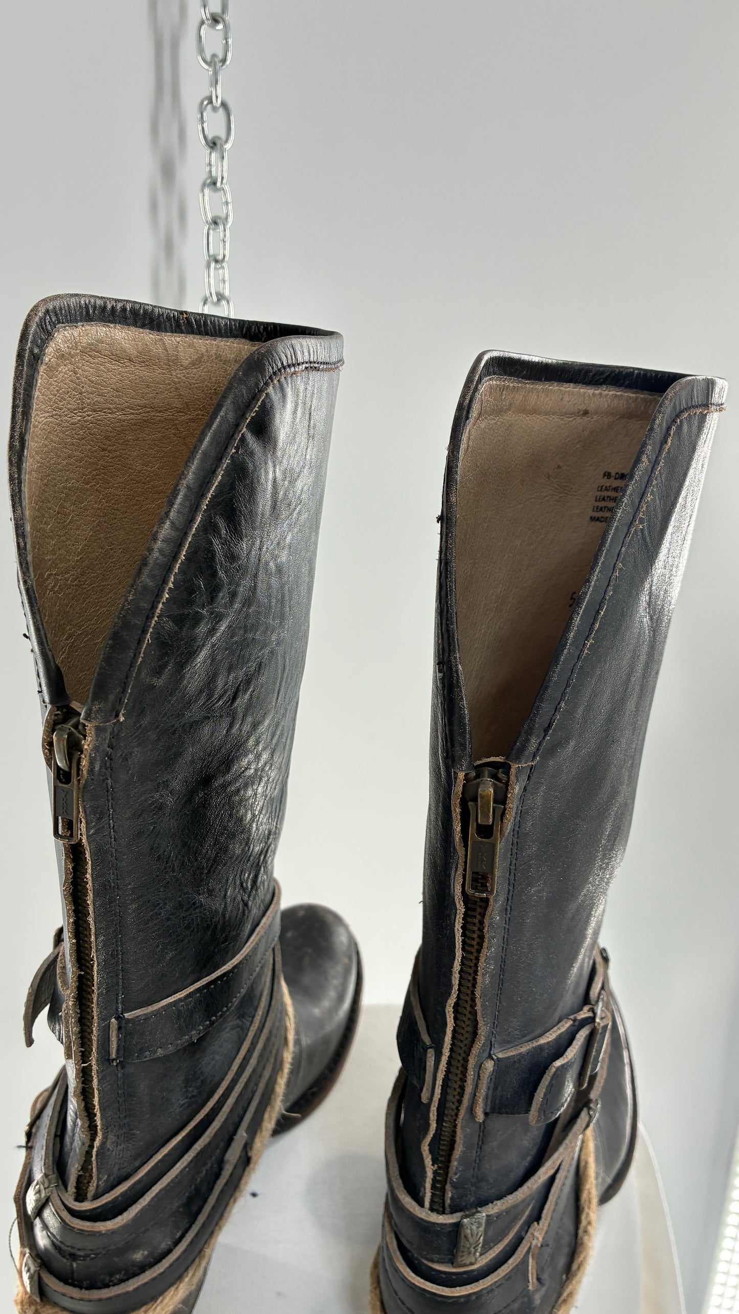 Vintage FREEBIRD Drove Distressed Black Leather Boot with Buckle Detailing (8)