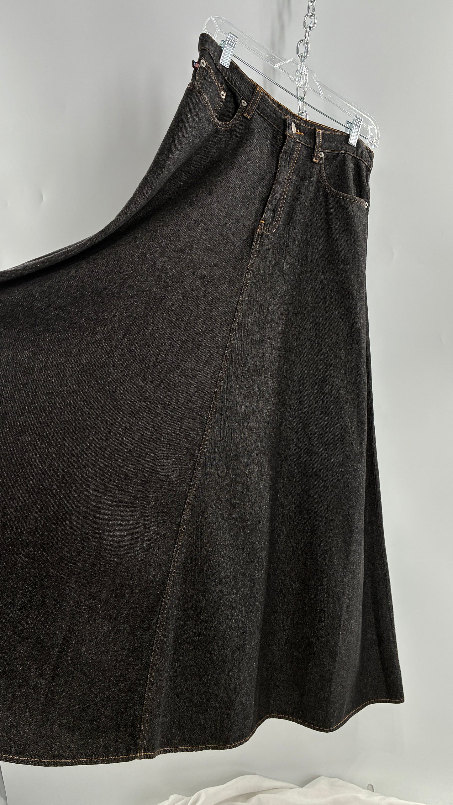 Vintage Ralph Lauren 100% Cotton Dark Wash Denim Full Length Skirt  (6)