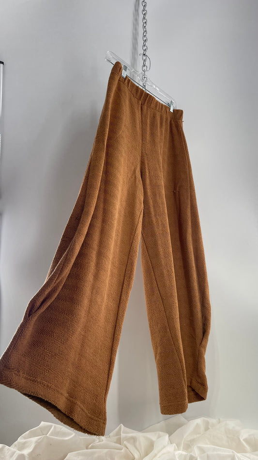 Free People Beach Brown Knit Tapered Haram Style Pant (Medium)