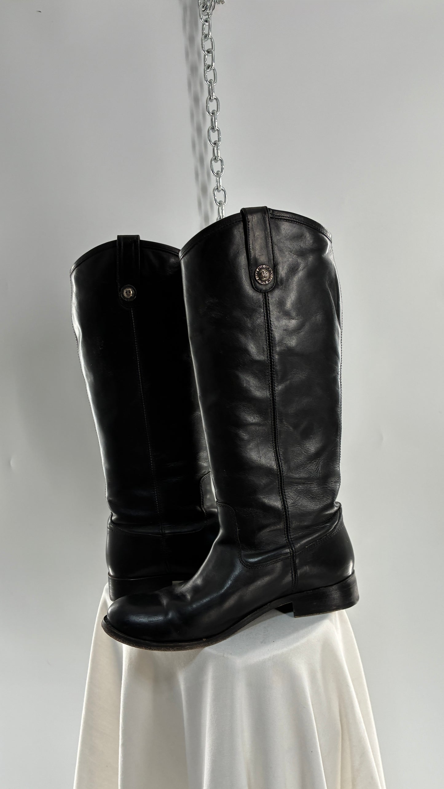 Vintage FRYE Melissa Tall Black Leather Button Boot Made in Mexico (7.5)
