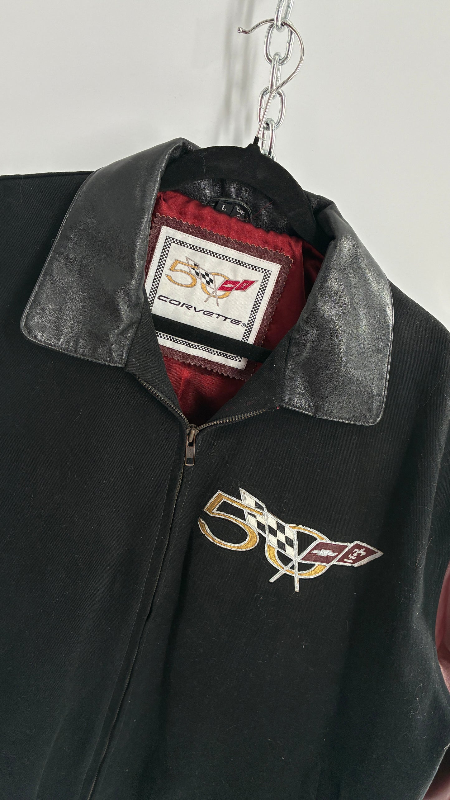 RARE Vintage Chevy CORVETTE 50th Anniversary Leather Varsity Style Jacket (Large)