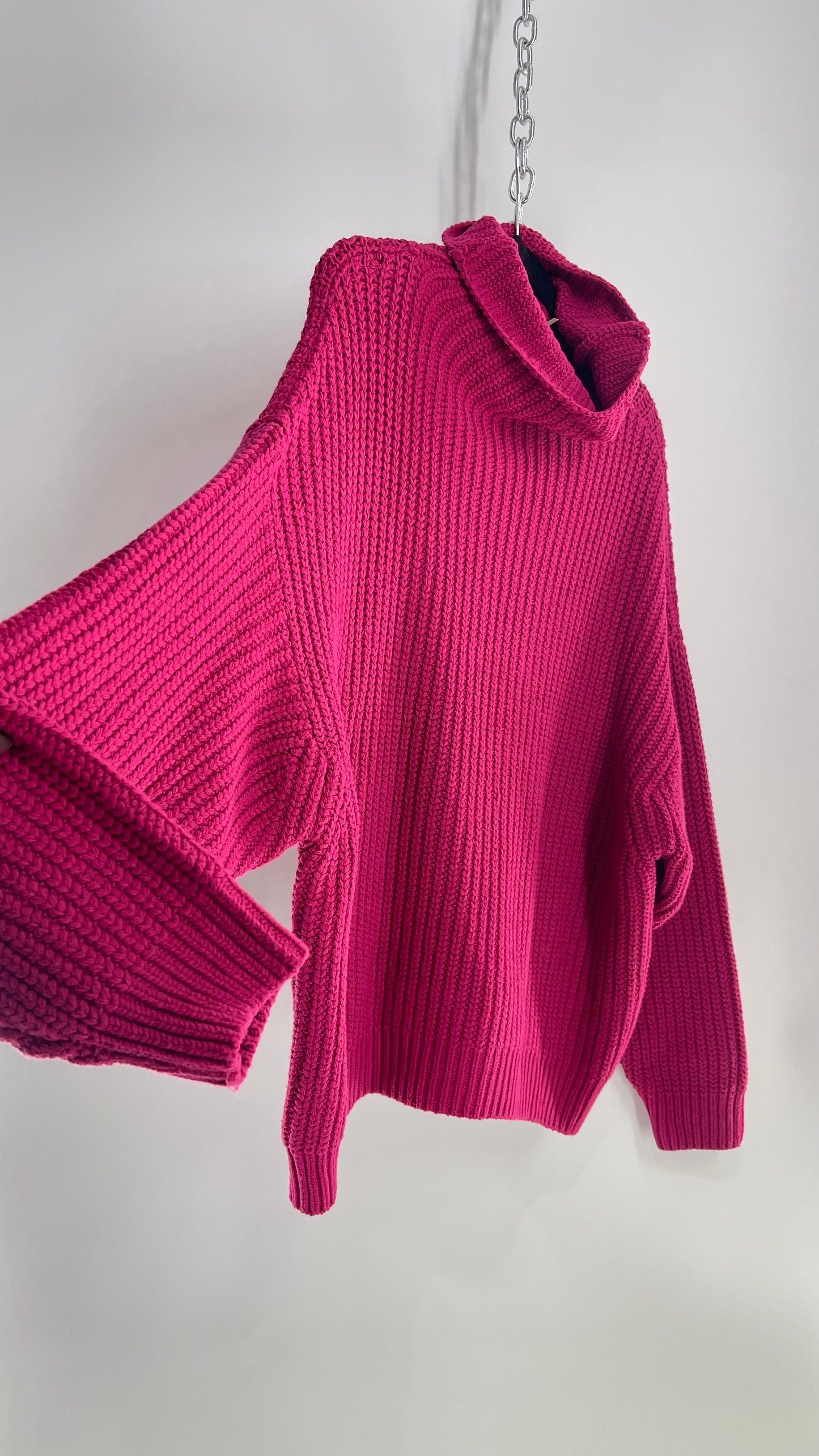 Free People Fuchsia Heavy Knit Sweater (Small)