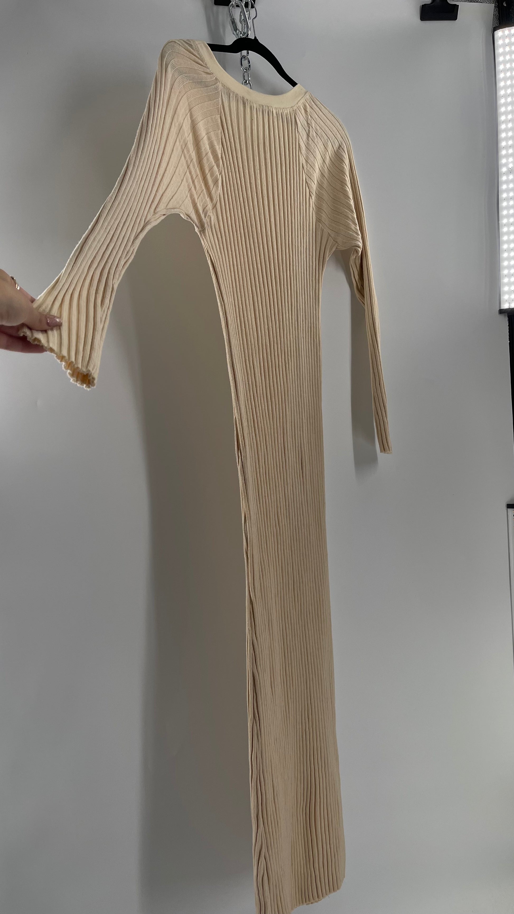 Free People Beige Knit Full Length Cozy Dress (Large) Free People Beige Knit Full Length Cozy Dress (Large)