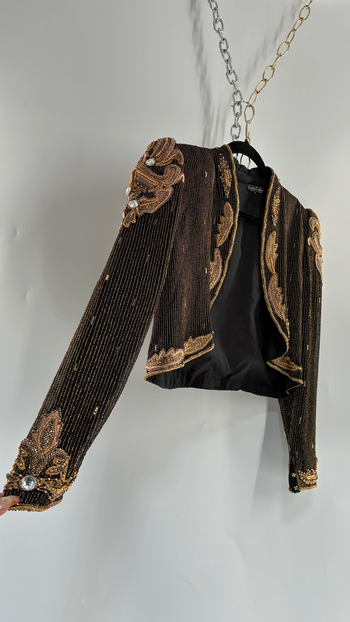 Vintage CREATIVE CREATIONS Black Blazer with Intricate Gold Beading (Medium)