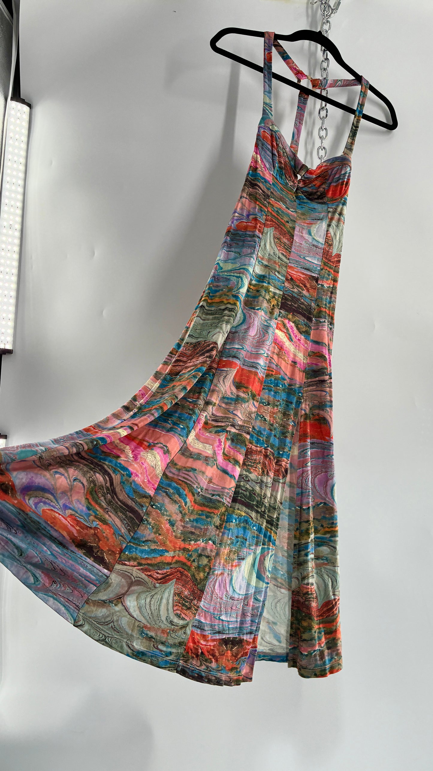 Free People Water Color Style Paneled Side Slit Gown with Underwire Bust (XS)