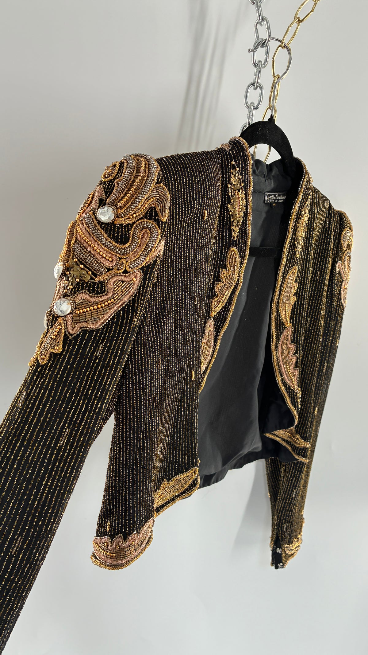 Vintage CREATIVE CREATIONS Black Blazer with Intricate Gold Beading (Medium)