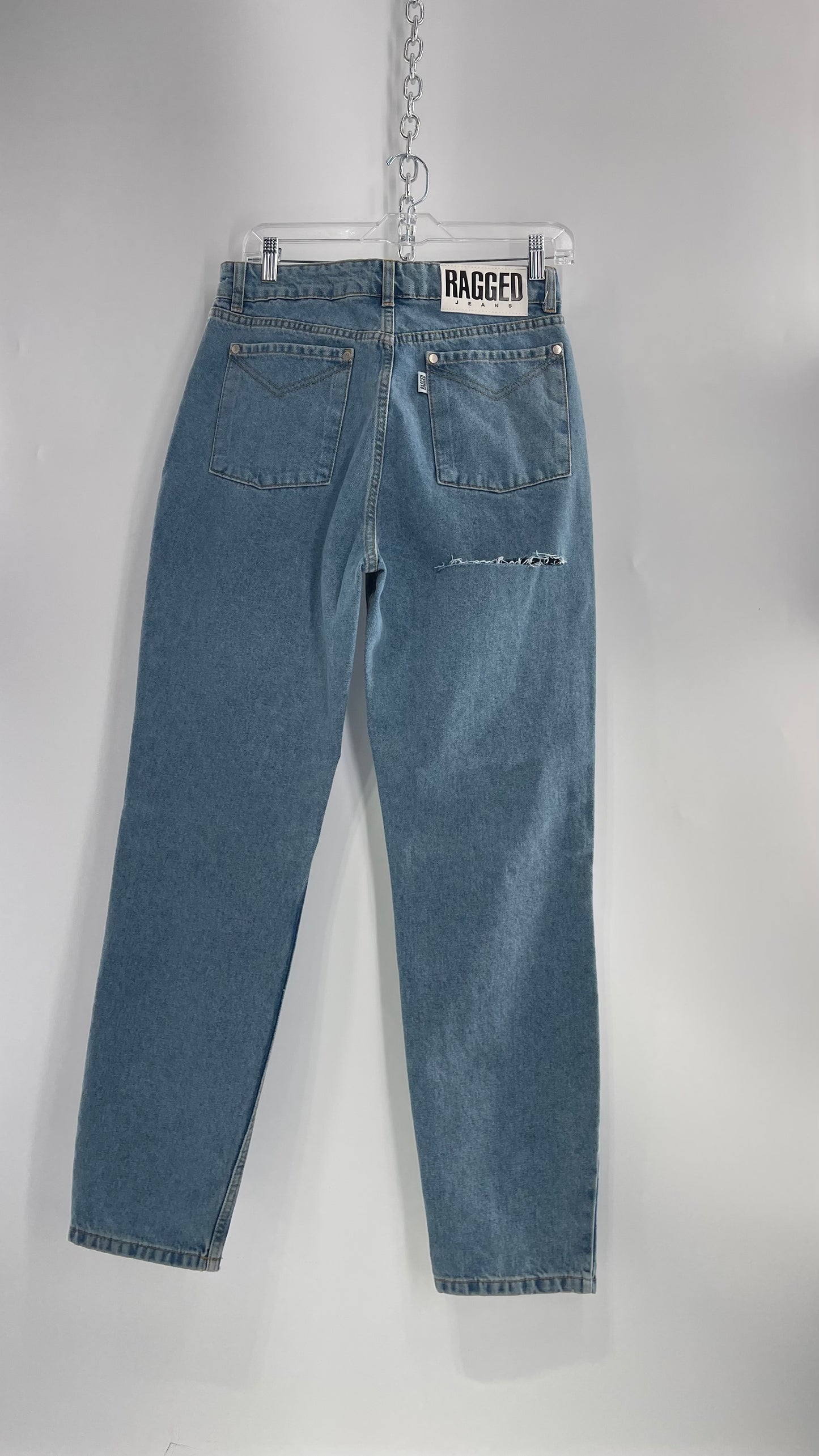 RAGGED PRIEST Free People Light Wash High Waisted Mom Jeans with Bum Tear with Tags Attached (30)